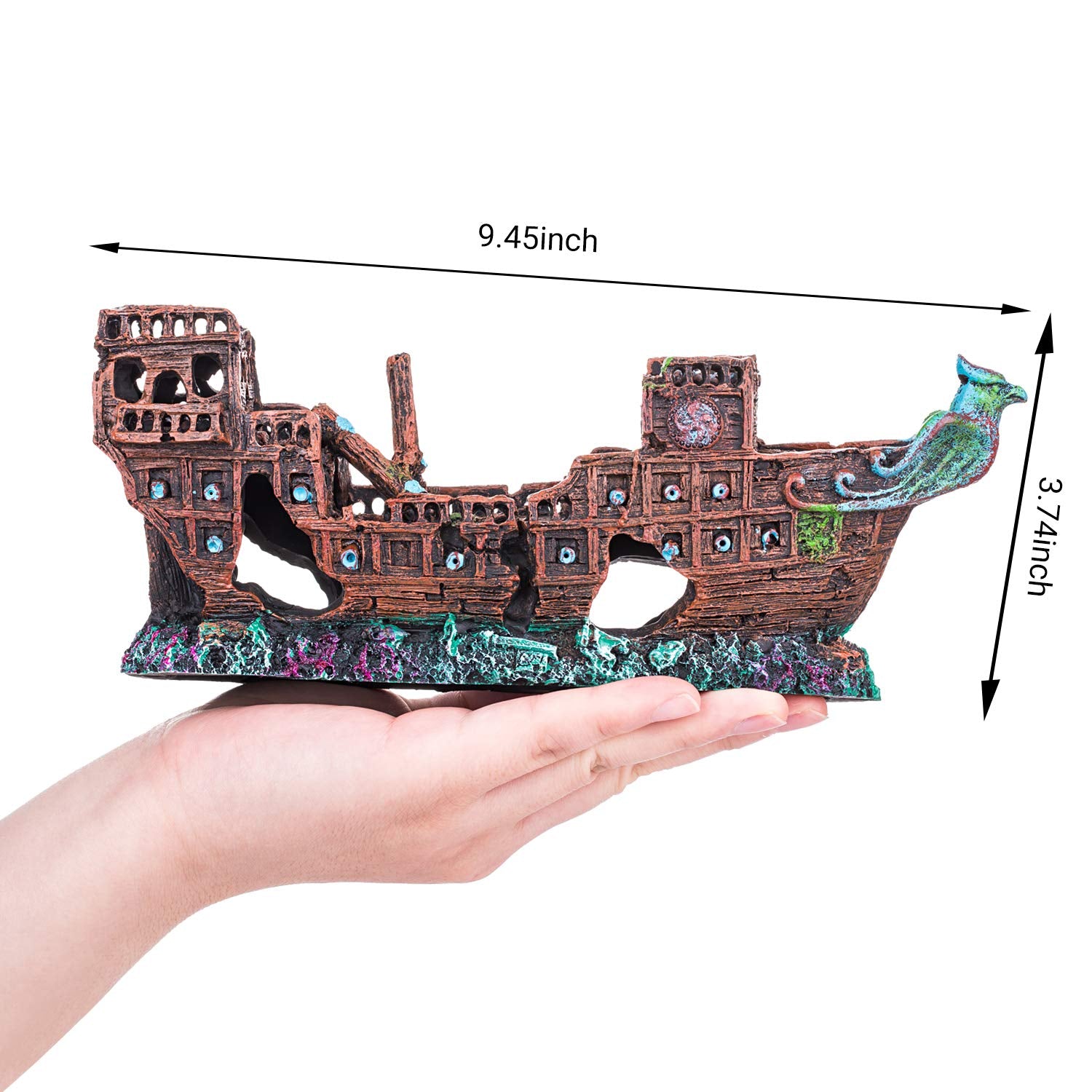 Creomg Aquarium Decorations, Aquarium Pirate Ship Decorations Fish Tank Ornaments Resin Material Shipwreck Decorations, Eco-Friendly For Freshwater Saltwater Aquarium Fish Tank Decor Sunken Ship