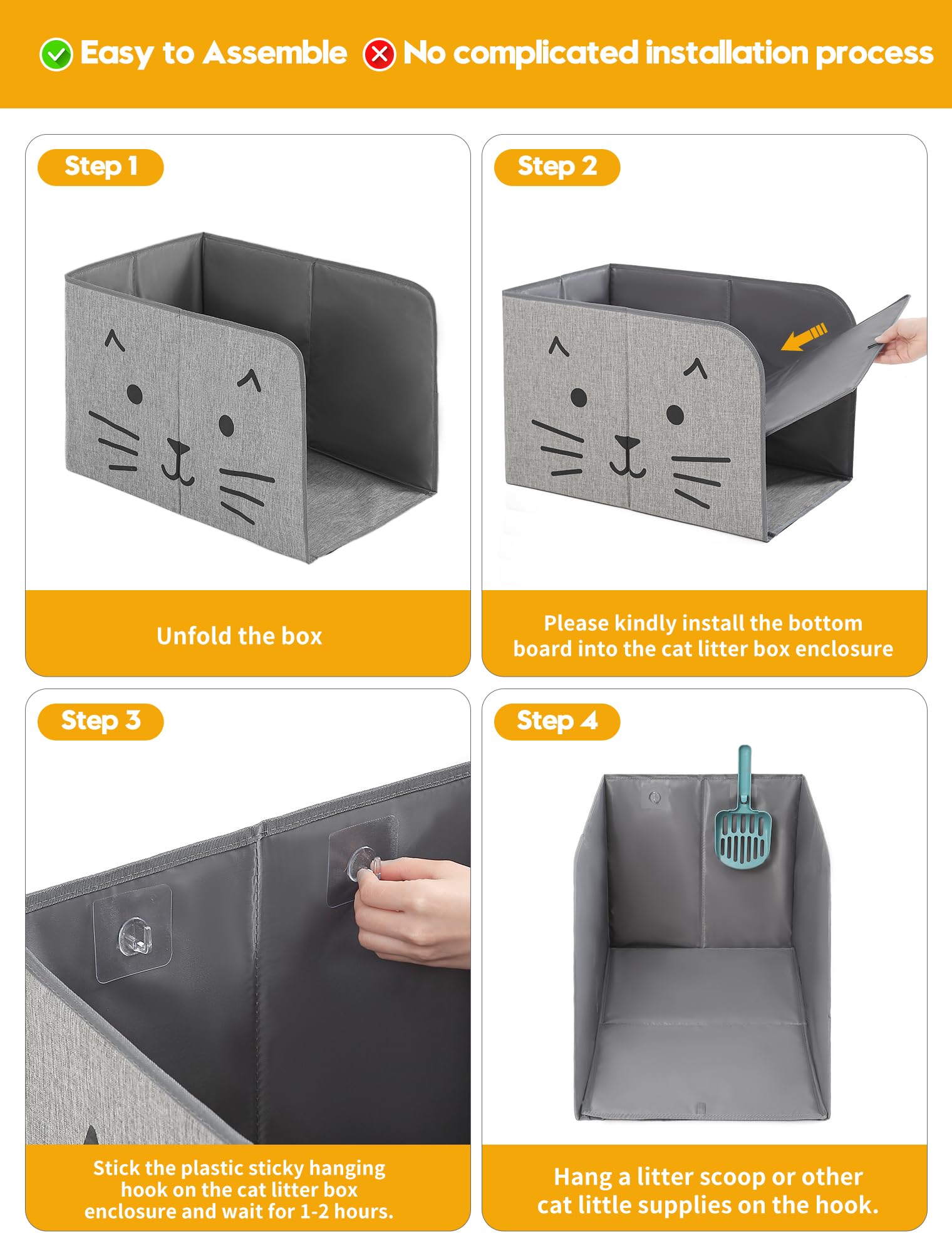 Coorganisers Waterproof Cat Litter Box Enclosure Splash Guard With Removable Mat, Cat Box Enclosure With 2 Hooks For Scoop, Anti