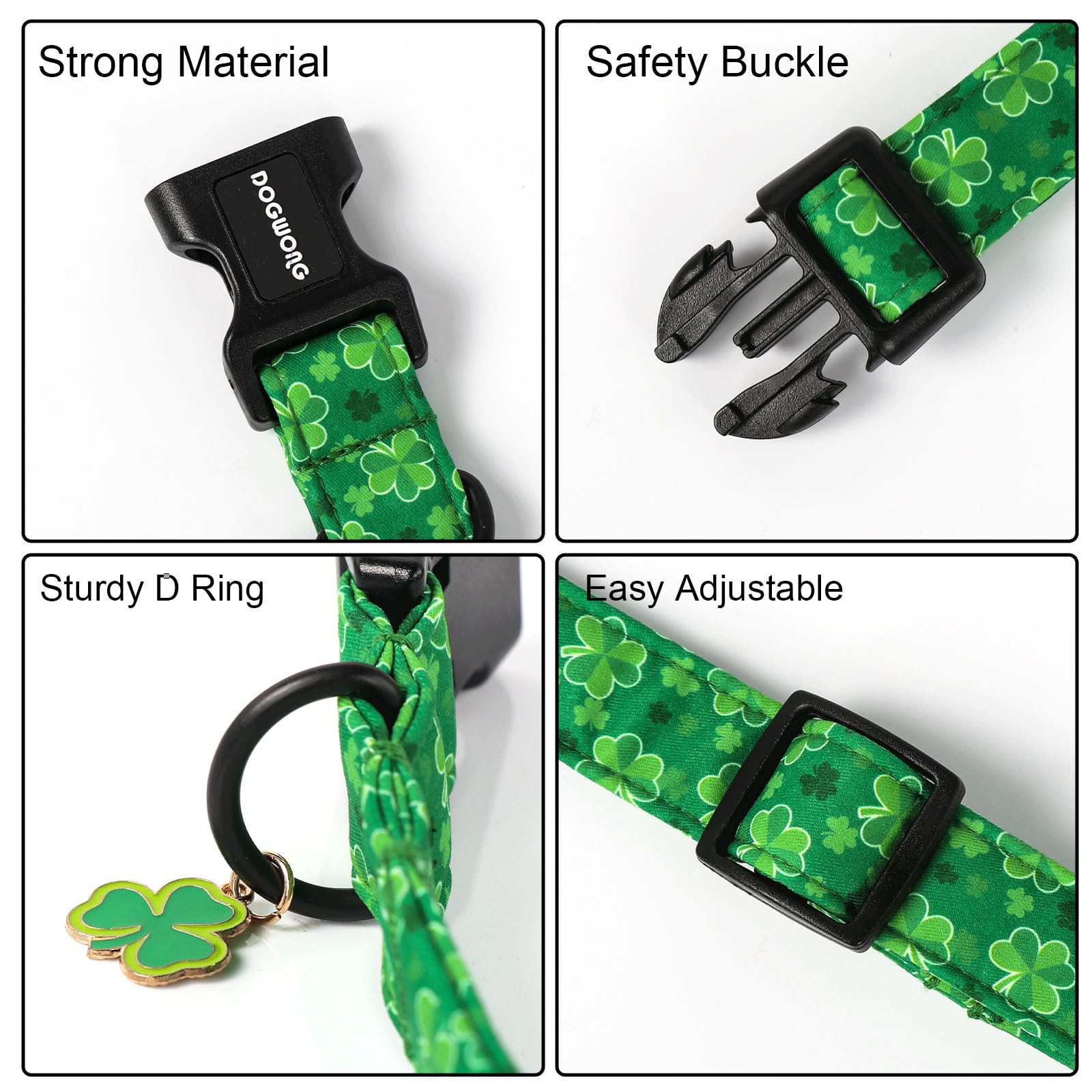 Dogwong St. Patrick'S Day Dog Collar, Cute Green Clover Dog Collars, Adjustable St. Patrick'S Day Pet Collars Design Dog Collar