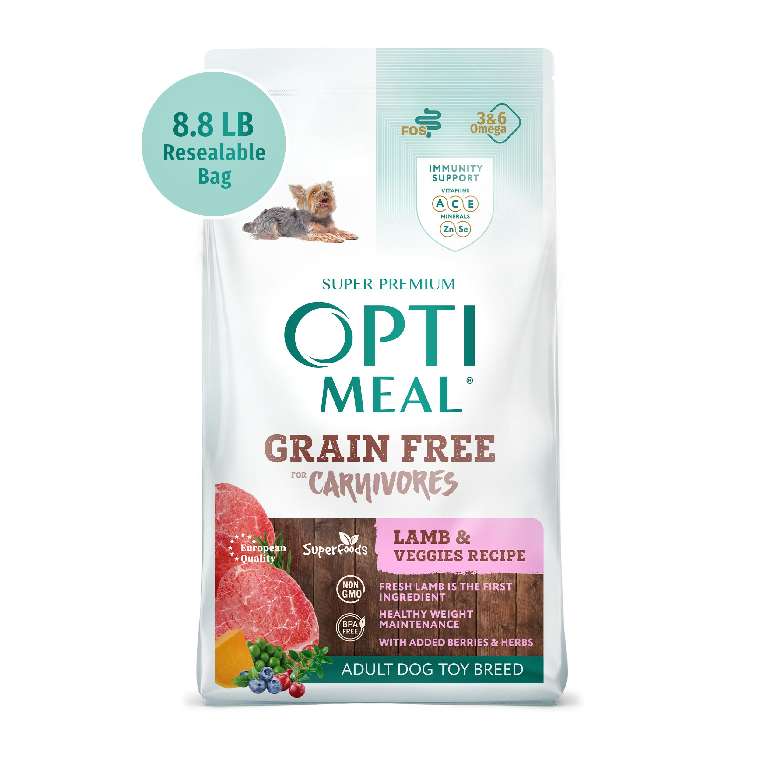 Optimeal Toy Breed Dry Dog Food - Grain Free Small Kibble for Small Dogs, High Protein, Natural Ingredients, Skin & Digestive Su