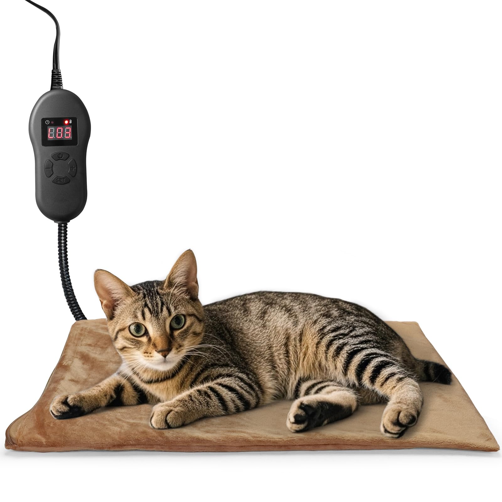 NAMOTEK Pet Heating Pad Adjustable Temperature with Timer, Waterproof Heated Mat with Chew Resistant Cord, Auto Power-Off Electr