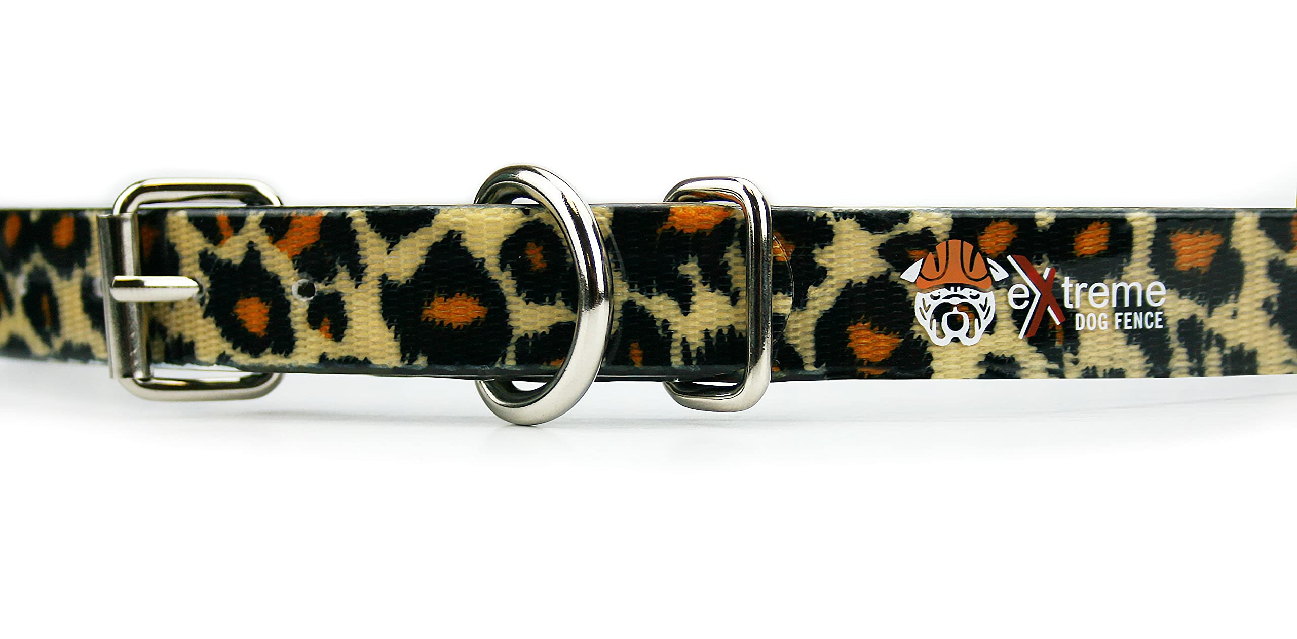Leopard 3/4 Heavy Duty Tpu Coated Nylon Replacement Dog Collar Strap With Metal Buckle For Shock, Bark And Electric + Containm