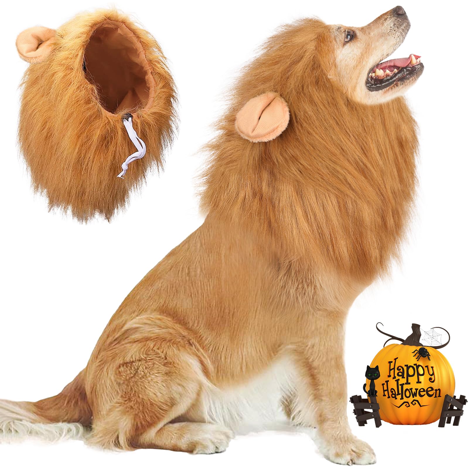 Vivifying Lion Mane For Dog, Adjustable Halloween Lion Costume Wig With Ears For Medium And Large Dogs, Realistic & Funny Accessory Perfect For Parties And Photoshoots (Large, Brown)