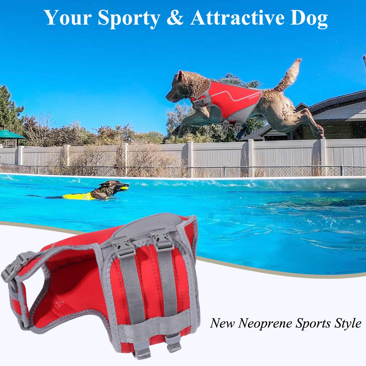 Vivaglory Neoprene Dog Life Jacket Puppy Life Jacket For Boating Hunting & Swimming, Lightweight With Leash Ring, Xs, Red