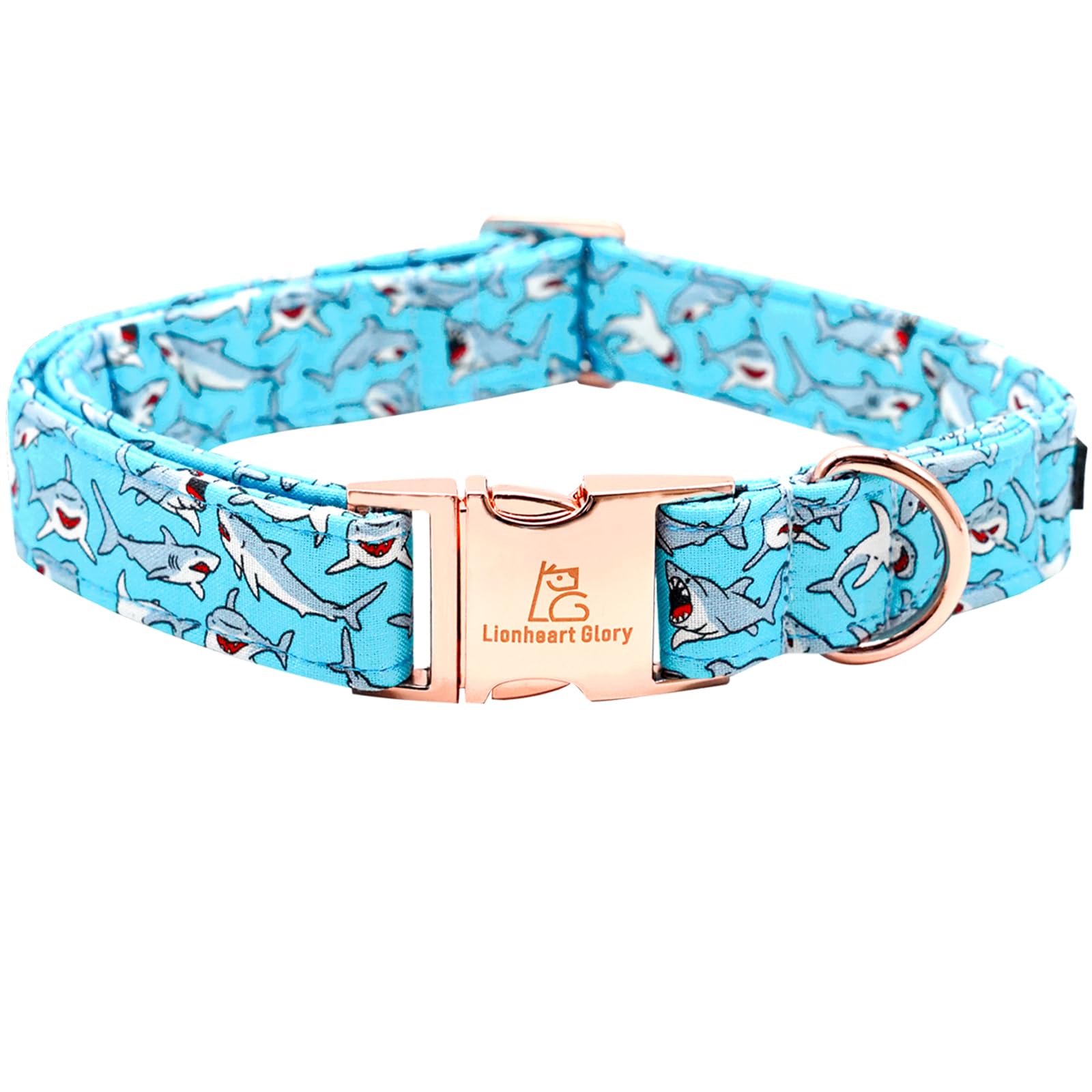 Lionheart Glory Blue Dog Collar Shark Print Dog Collar For Large Dogs Soft Durable Adjustable Dog Collars Boy Pet Gift