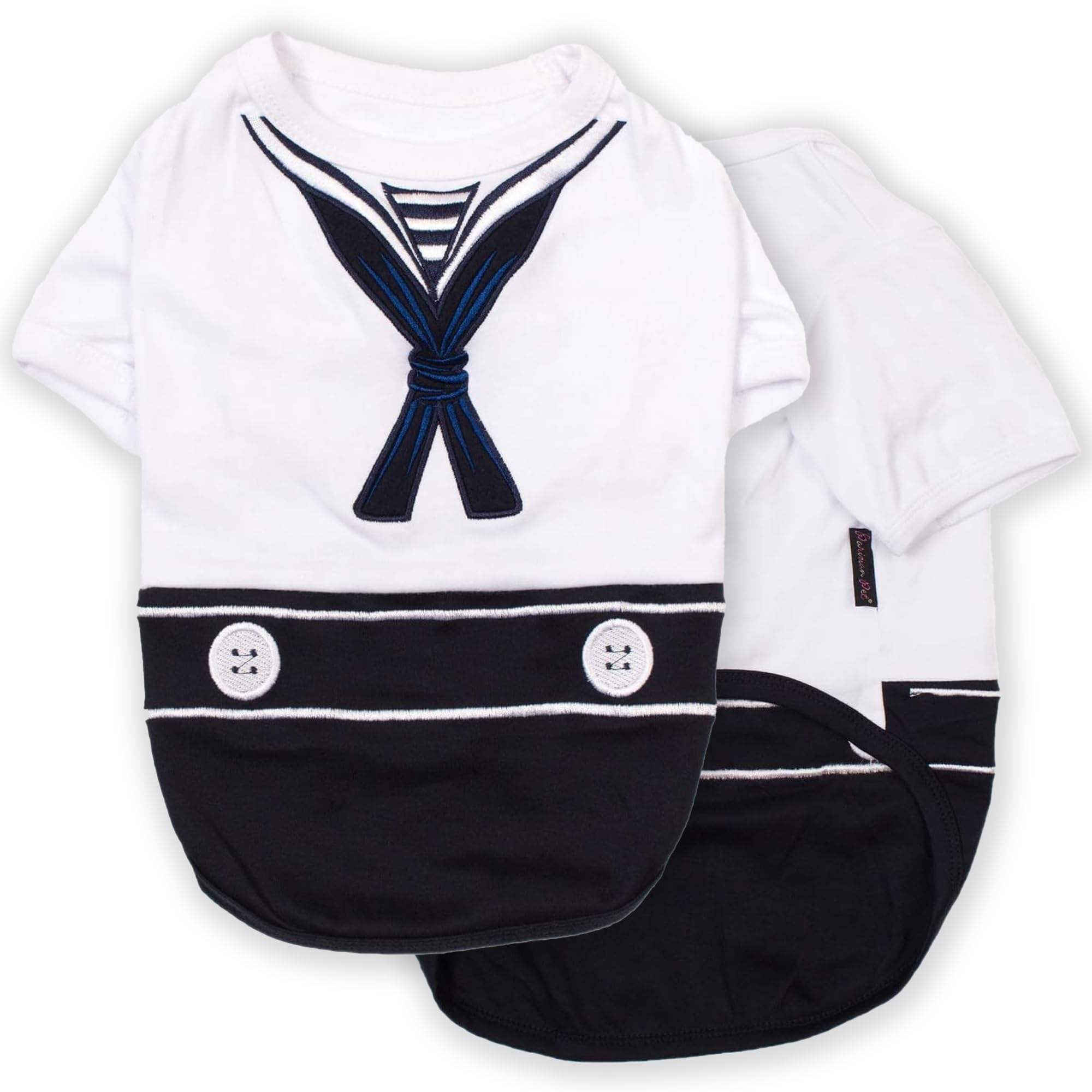 Parisian Pet Dog Shirt - Embroidered Sailor Dog Costume - 100% Cotton And Polyester Pet Clothes - Sleeved Halloween Outfit - Blue And White Dog Costumes For Large Dogs - Halloween Pet Costume - Xl