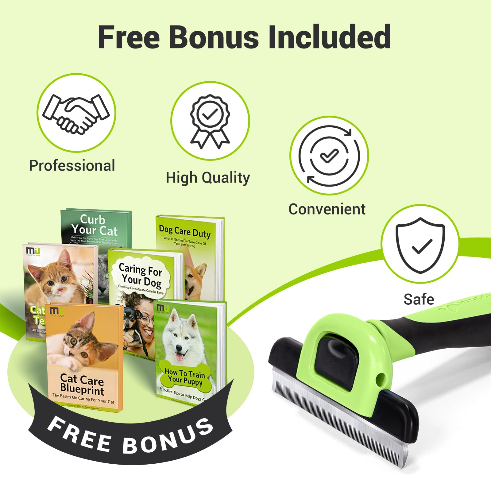 Miu Color Pet Grooming Brush, Deshedding Tool For Dogs & Cats, Effectively Reduces Shedding By Up To 95% For Short Medium And Long Pet Hair,Apple Green