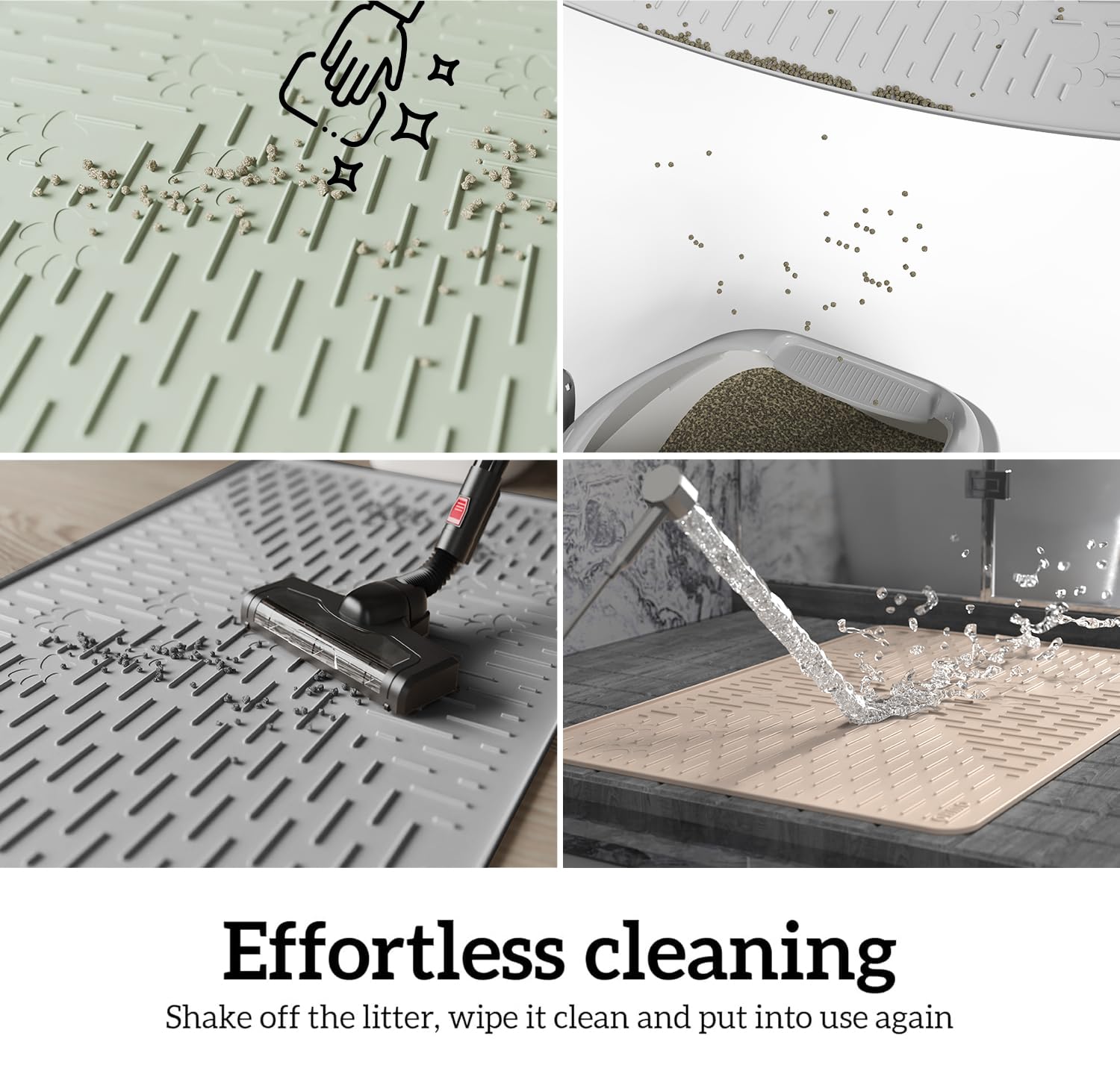 Ohmo Cat Litter Mat Xxl Trapping Mat Premium Silicone Rubber 37.5X25.2 Beige,Waterproof And Bpa Free Kitty Litter Box Mat, Easy