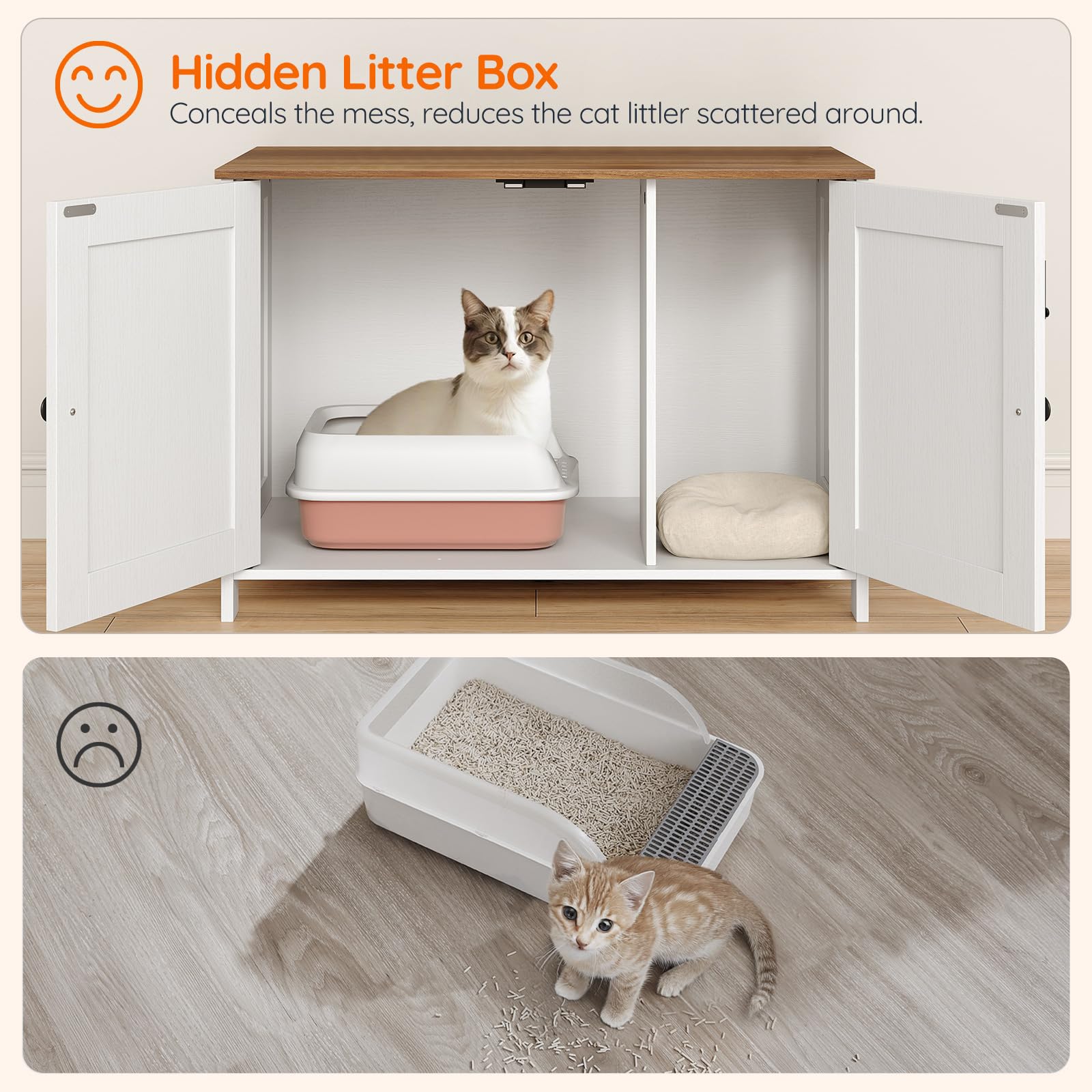 HOOBRO Litter Box Enclosure, Cat Litter Box Furniture with Removable Divider, Hidden Litter Box Furniture, Wooden Cat House, End