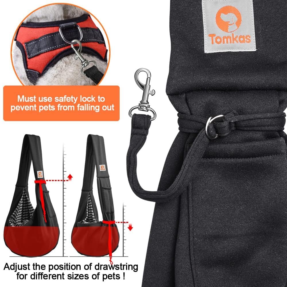 Tomkas Small Dog Sling Carrier - Classic Strap & Classic Pocket - For 3-10 Lbs Pets(Black)