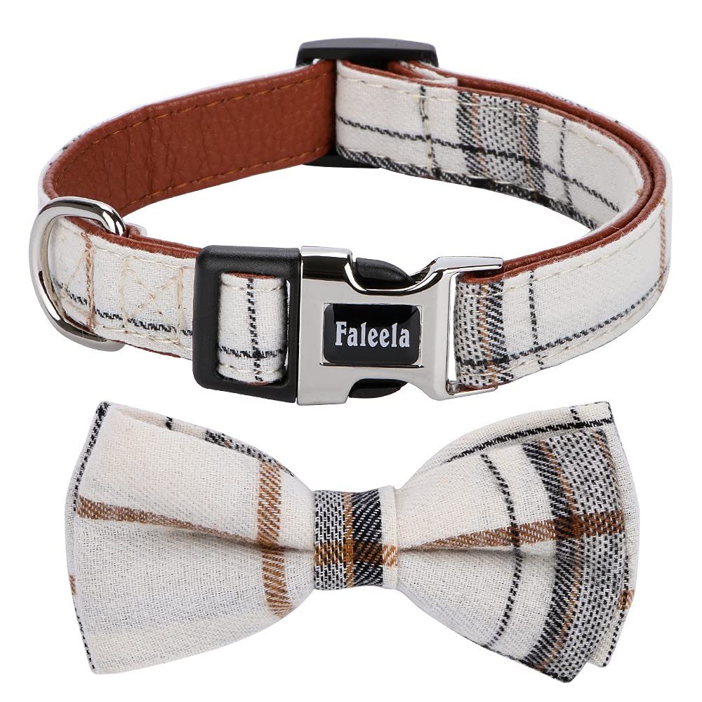 Faleela Soft &Comfy Bowtie Dog Collar,Detachable And Adjustable Bow Tie Collar,For Small Medium Large Pet (M, Beige)