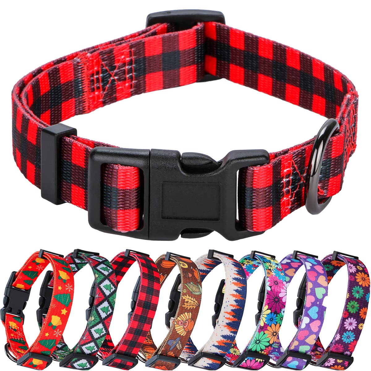 Rhea Rose Red Black Checkered Dog Collar Small Size