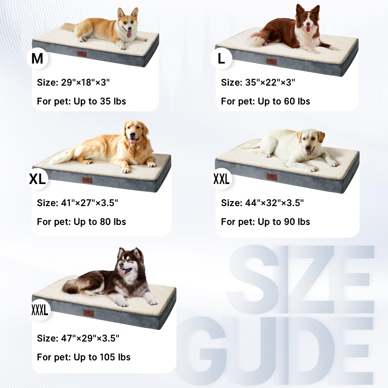 Figopage Large Orthopedic Dog Bed, Waterproof & Washable, 41"x27", Grey, Anti-Slip Bottom, Perfect for Crate Use