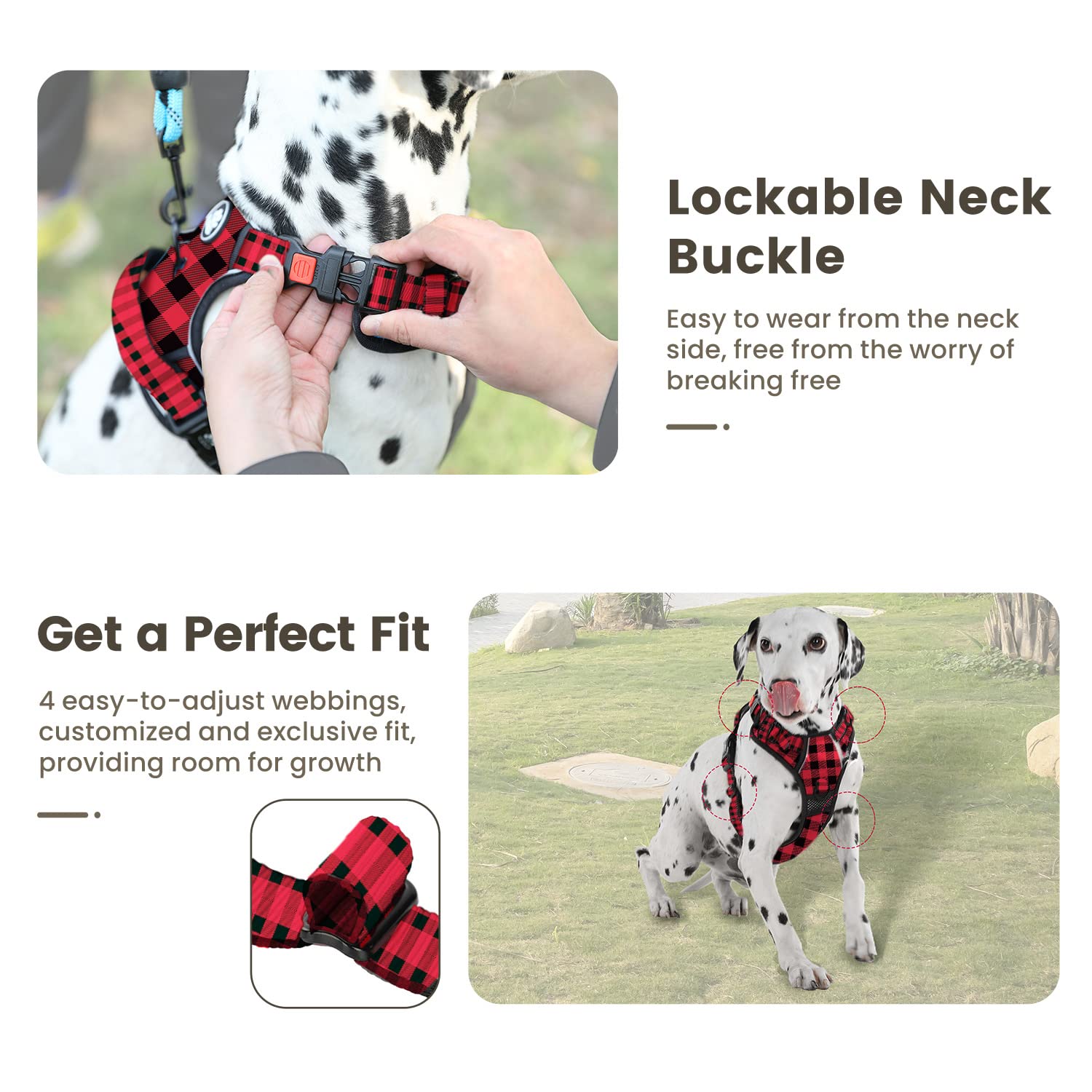 FURRYFECTION Plaid Dog Harness for Small Dogs | No Pull Reflective Pet Harness | No Choke Adjustable Dog Vest Harnesses | with L