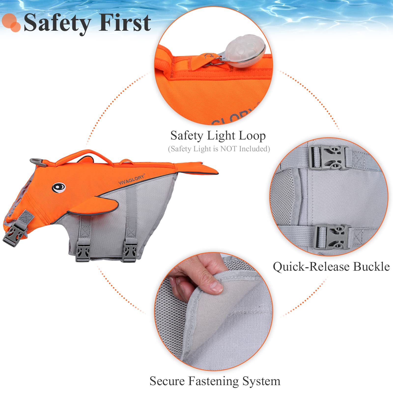Vivaglory Dog Life Vest For Puppy Small Medium Large Dogs, Easy On & Off Sports Style Life Jackets For Dogs With Adjustable Nylo