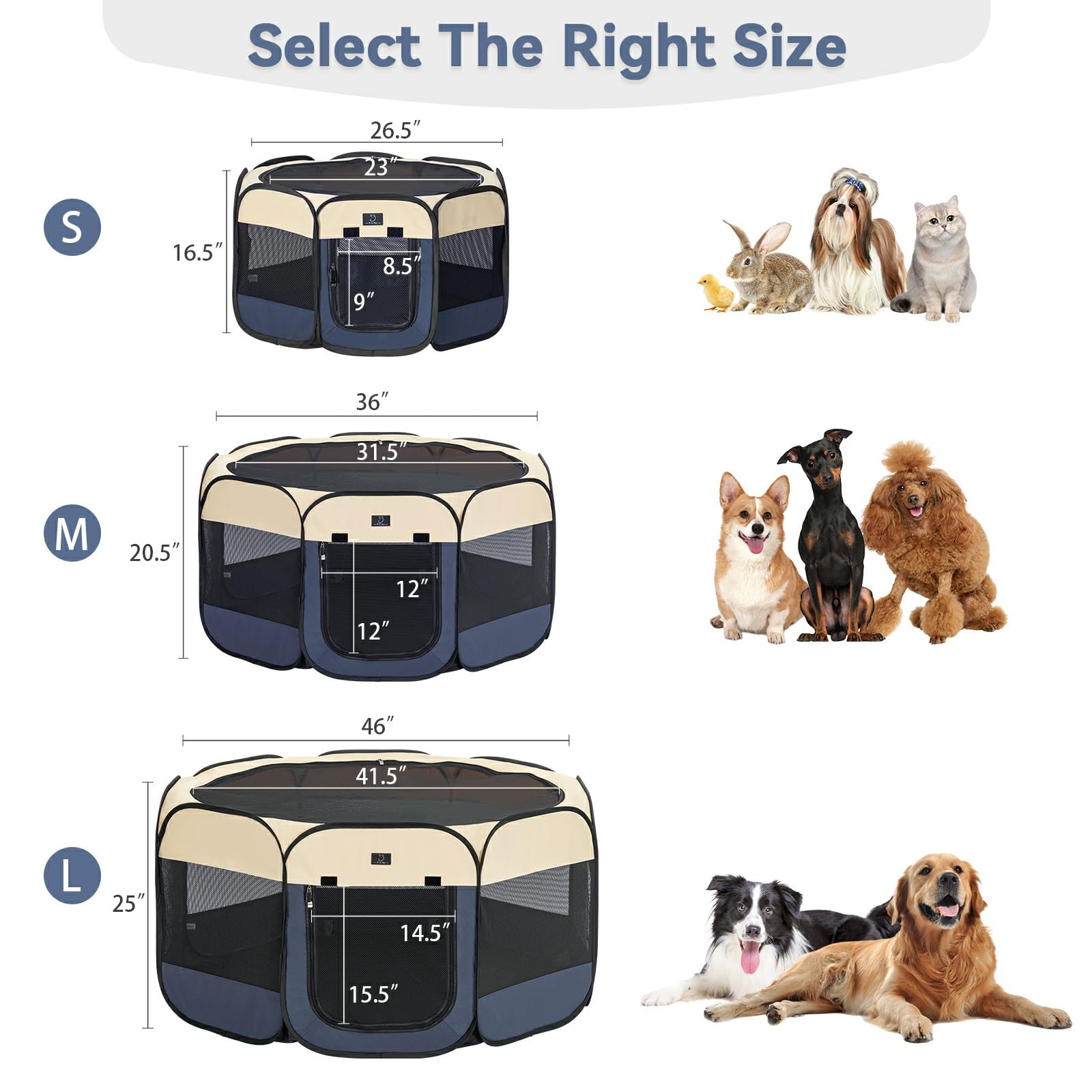 A4Pet Dog Playpen, Portable Pet Playpen, Pop Up Dog Playpen Indoor/Outdoor - Ideal For Small Medium Dogs - Removable Zipper & Collapsible Travel Bowl