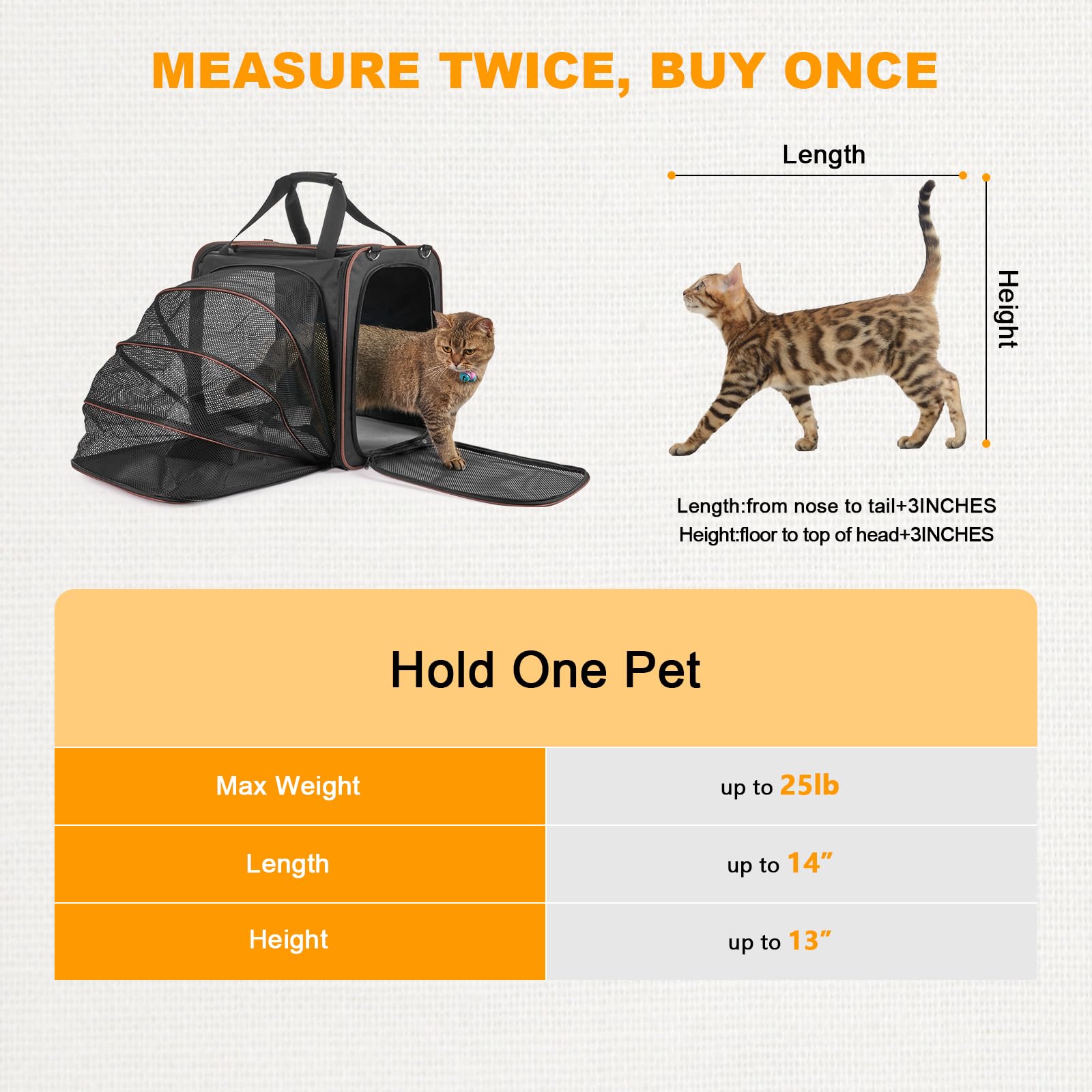 Litail Cat Travel Carrier With Litter Box For Car, Expandable Cat Carrier With Leak-Proof Litter Box For Car Travel, Up To 20 Lb