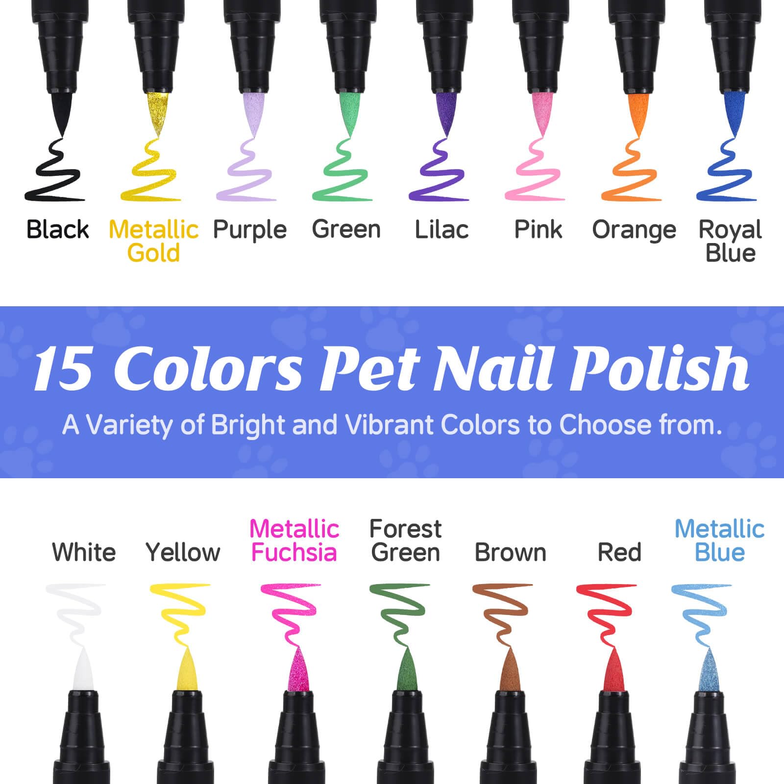 Cherocito Dog Nail Polish Pens Quick Dry, 15 Colors Safe Set For Diy Pretty Nails, Ideal Gifts For Dogs Cats Light Dark Nails, O