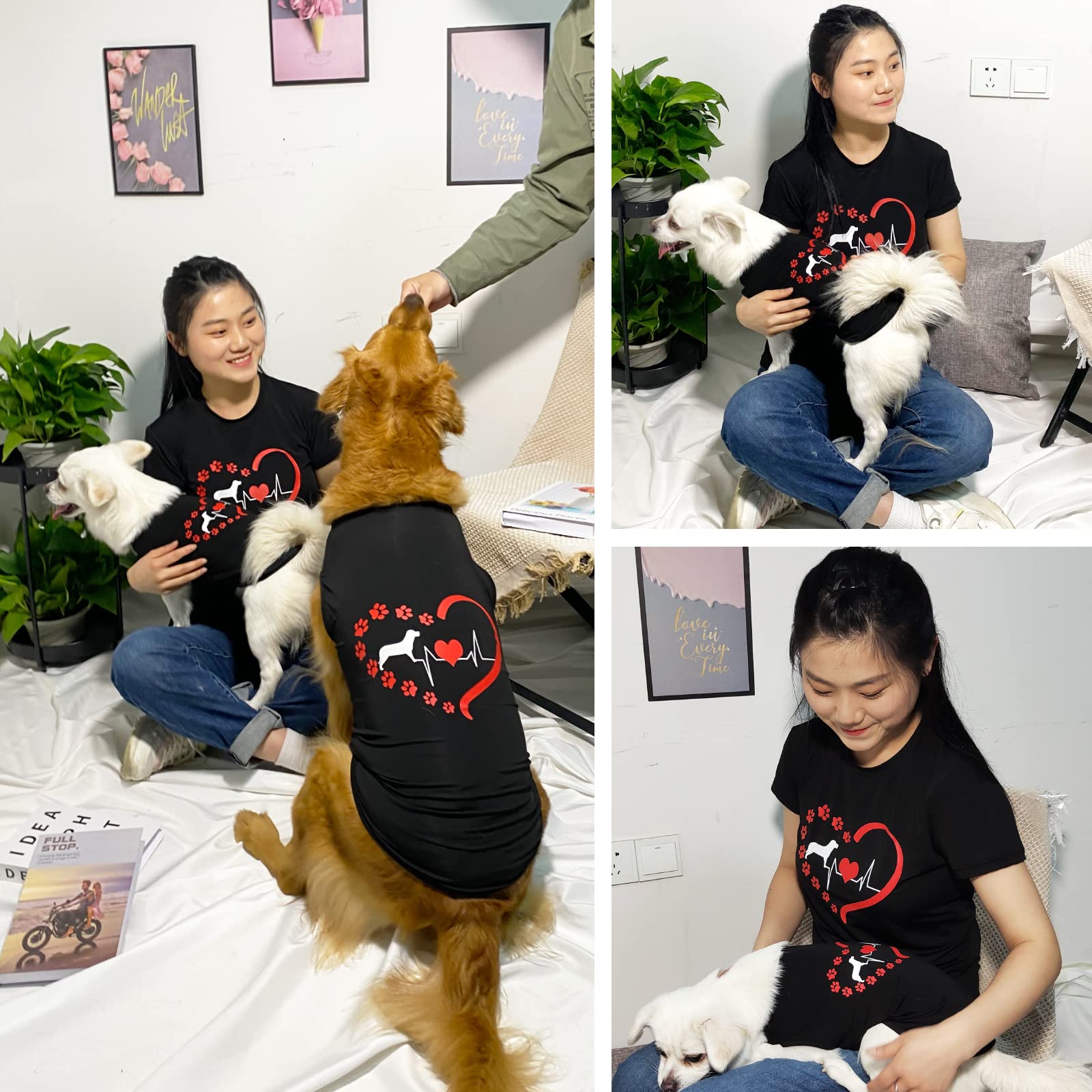 Matching Dog And Owner Shirts Heart Paw Parent-Pets Clothes Dogs&Mommy Sweatshirt Summer Tops Shirt Family Matching Clothes Sport Outfits Puppy Vest Cool Apparel For Small Medium Large Dogs