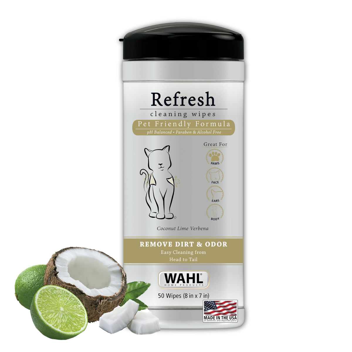 Wahl Usa Cat Refresh Cleaning Wipes With Oatmeal Formula For Refreshing And Cleaning Dirty Cats - 50 Count - 820017-500