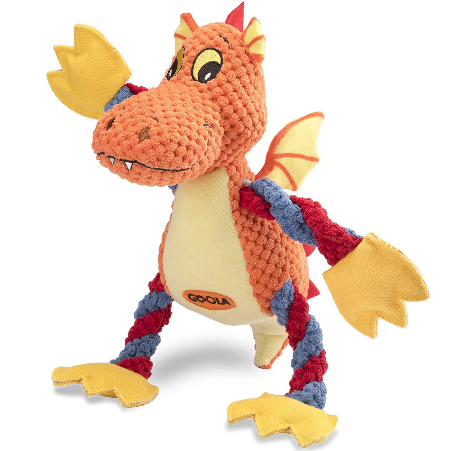 Goola Dog Squeaky Toys, Cute Dragon Interactive Plush Stuffed Toy With 5 Squeakers And Crinkle Paper,Pet Rope Chew Toy For Puppy
