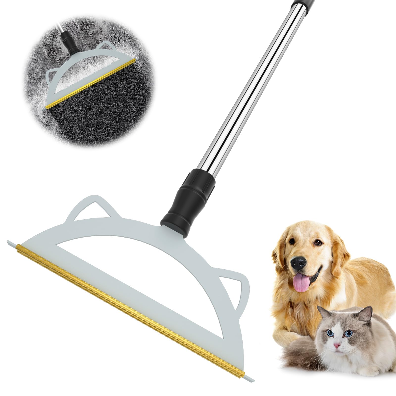 Carpet Rake For Pet Hair Removal, 49    Adjustable Long Handle Pet Hair Removal Tool, Carpet Rake Fur Scraper,Reusable Dog Cat H