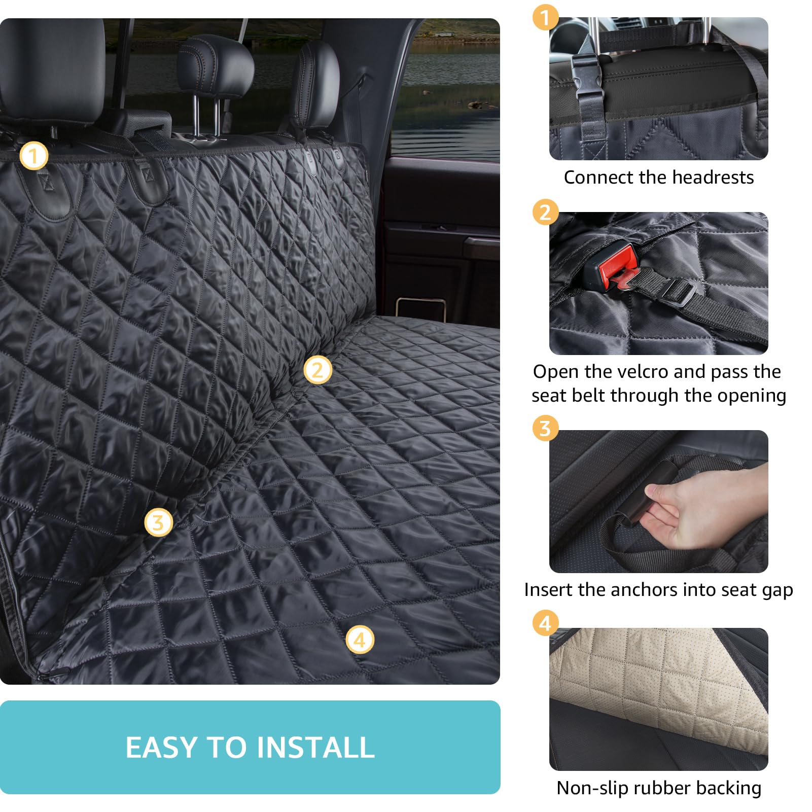 Comwish Dog Seat Cover For Truck With Mesh Window, Waterproof Dog Hammock For Truck Back Seat With Durable Scratchproof Nonslip