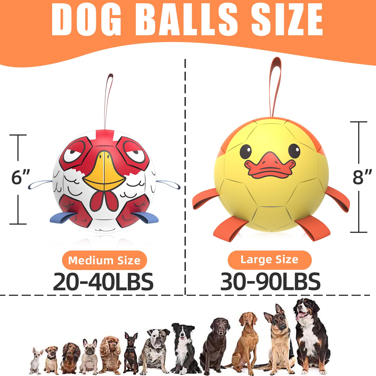 QDAN Dog Toys Soccer Ball - Durable Interactive Tug Toy for Medium & Large Dogs, Yellow-Duck, 8 Inch, Perfect for Water Play and Birthdays
