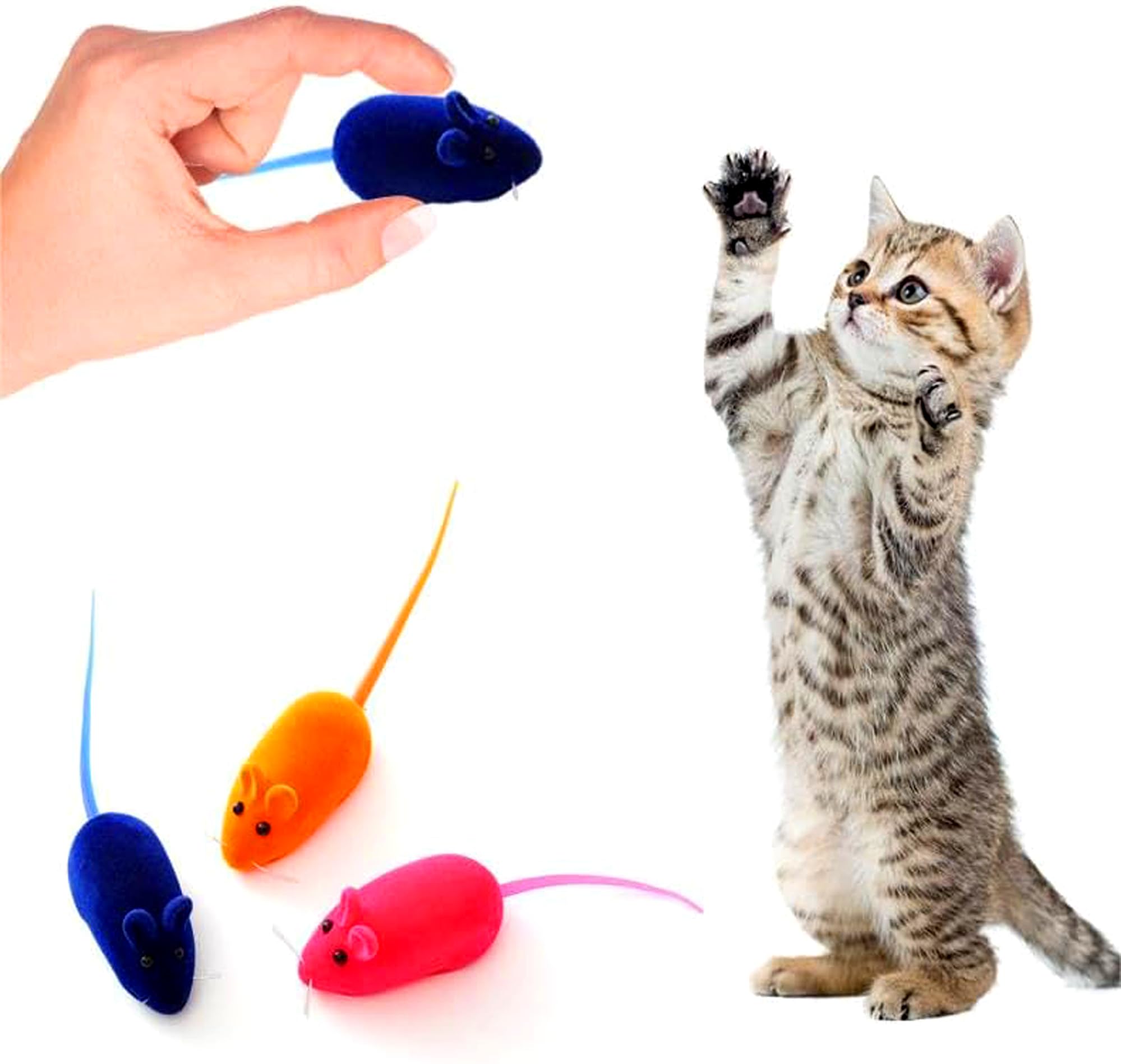 Pups&Pets Pack Of 4 Pcs Cat Mouse Toy, Flocking Squeaking Mouse Cat Toy 4 Random Colors Soft Small Cat Toys For Indoor Cats Inte