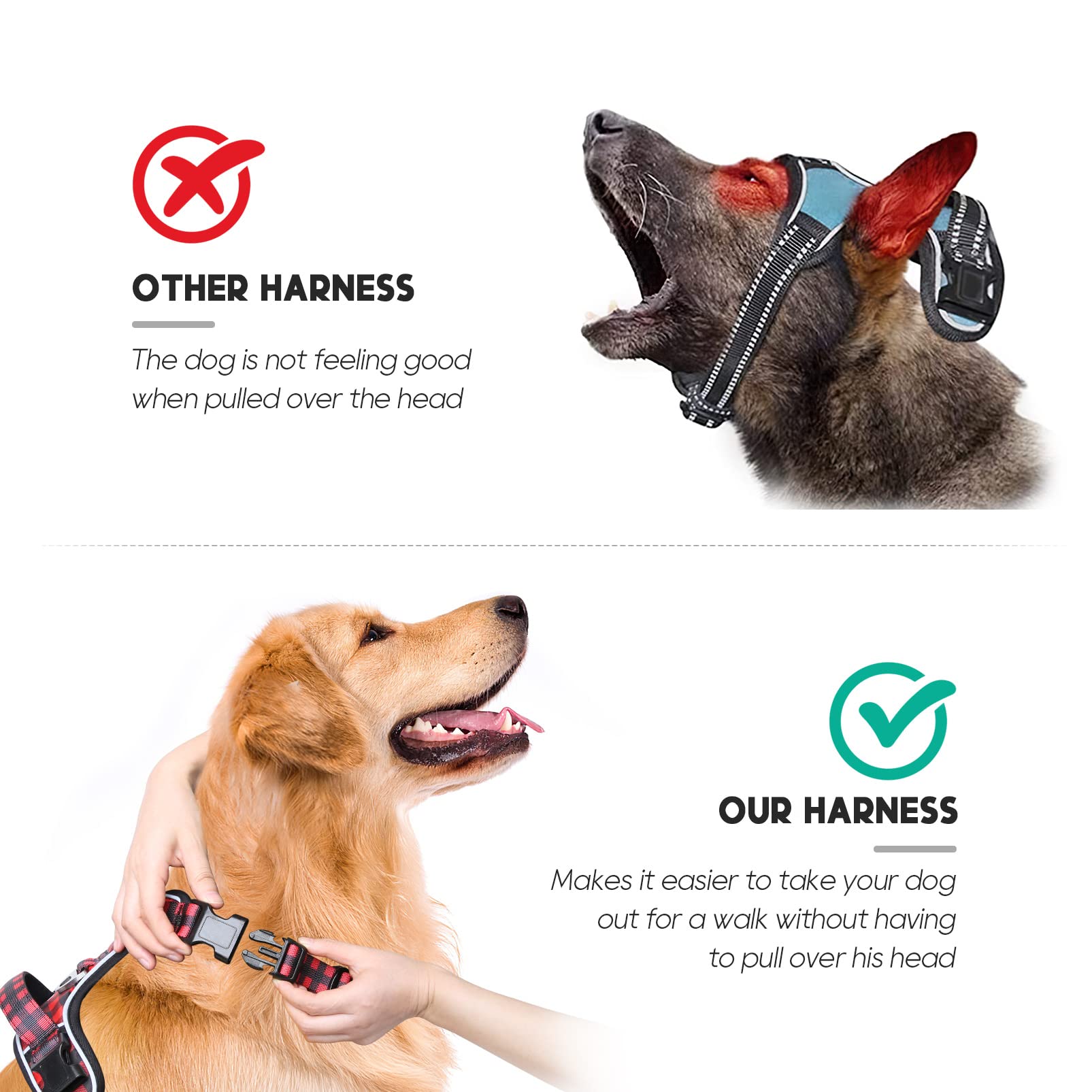 Timos Dog Harness Medium Sized,No Pull Dog Harness Adjustable Metal Rings 3 Buckles,Reflective No Choke with Easy Control Handle