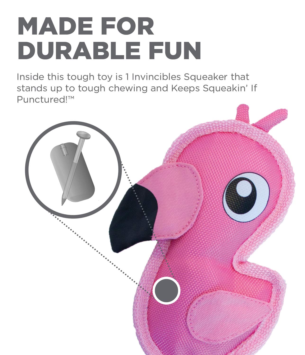 Outward Hound Fire Biterz Flamingo Plush Firehouse Material Interactive Dog Toy, Small