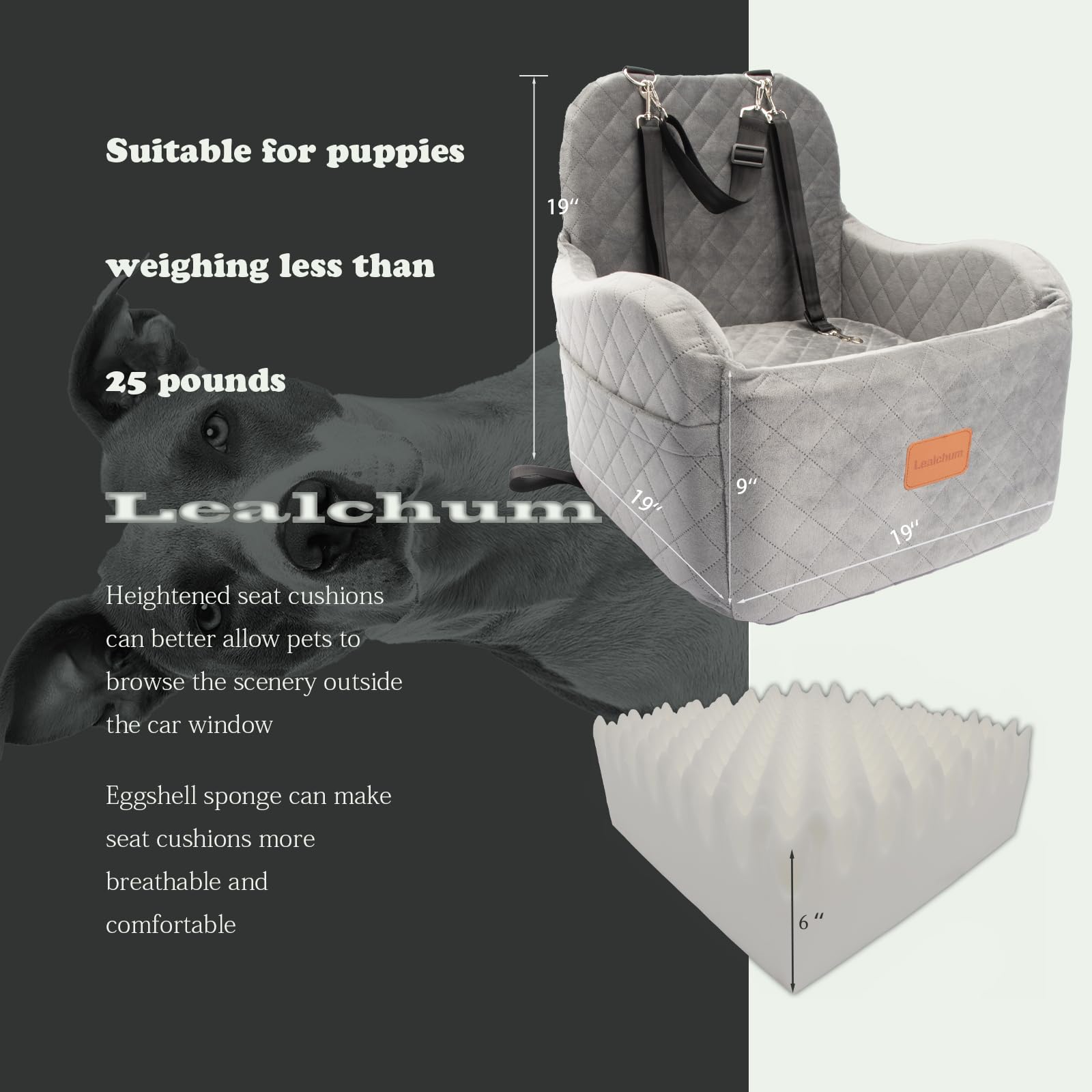Lealchum Dog Booster Car Seat for Small/Medium Dogs Up to 35lbs,Ultra Soft Fabric Covered,6in Elevated Cushion,Fully Detachable
