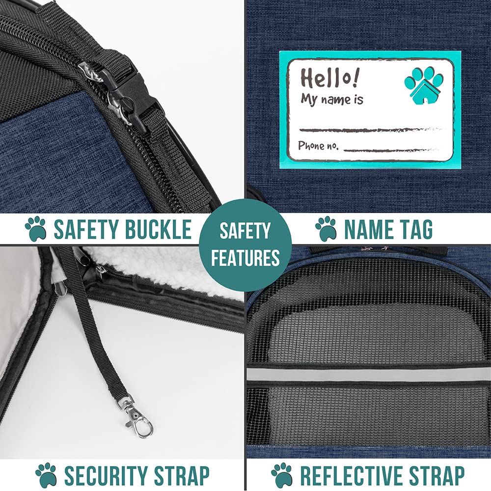 Petami Dog Cat Backpack Carrier, Expandable Pet Carrier Backpack For Travel Hiking, Small Medium Dog Puppy Large Cat Carrying Backpack, Airline Approved Ventilated Soft Back Support, 18 Lbs, Navy