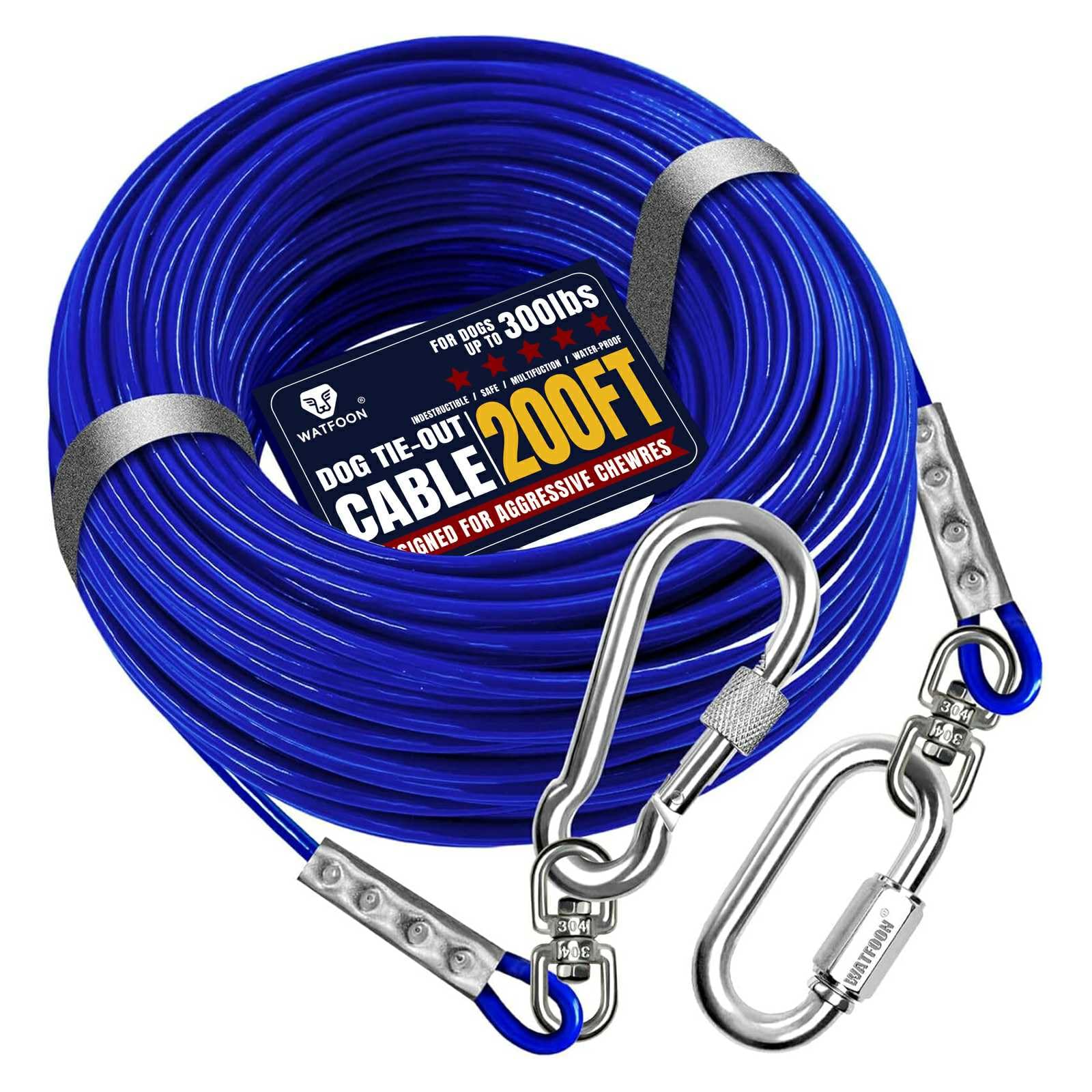 Watfoon Tie Out Cable For Dogs Up To 300 Lbs, 200Ft Extra Strong 1000+Pound Break Strength Tie-Out Tether Trolley Training Lead,