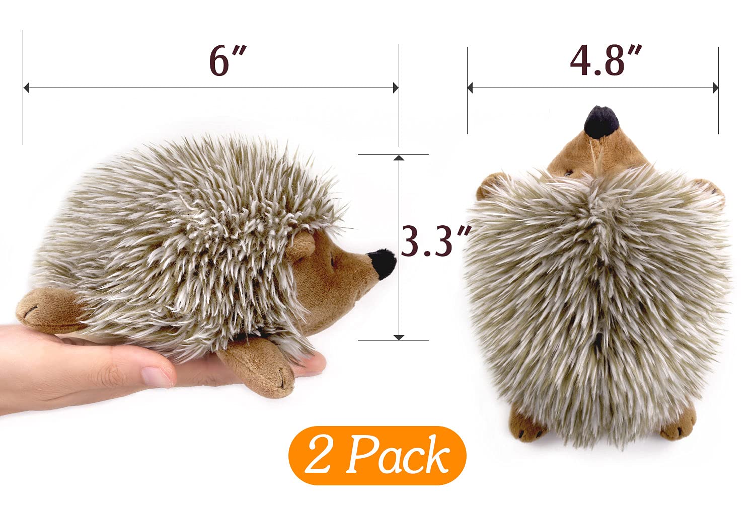 Pawaboo Plush Dog Toy, [2Pack] Non-Toxic Super Soft Faux-Fur Hedgehog Dog Toy Stuffed Biting Training Playing Toys For Dog Puppy, Brown