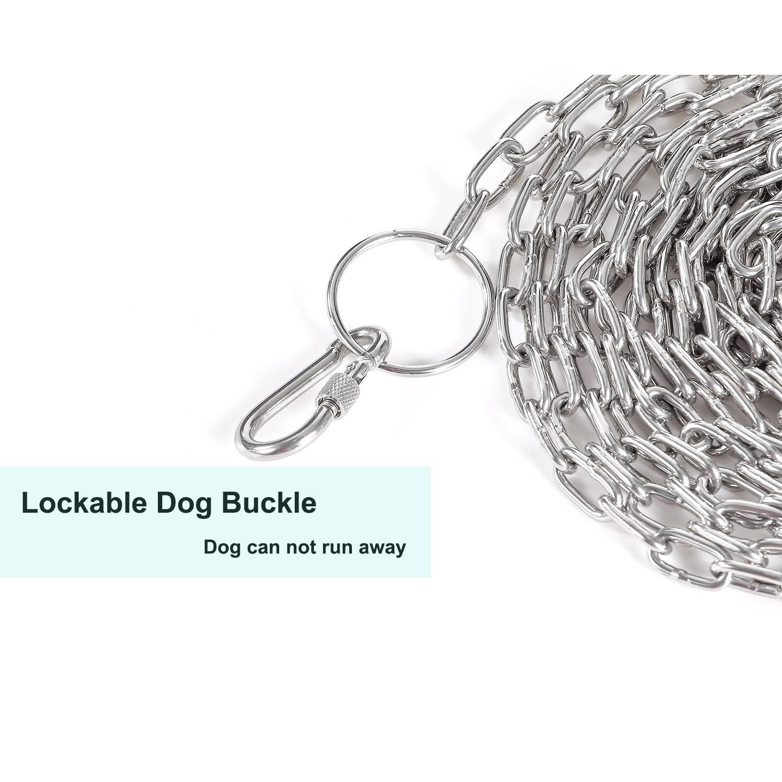 16FT 304 Stainless Steel Dog Chains Line for Outside - 3 MM Heavy Duty Tie Out Cable with Swivel Hook for Small and Medium Dogs