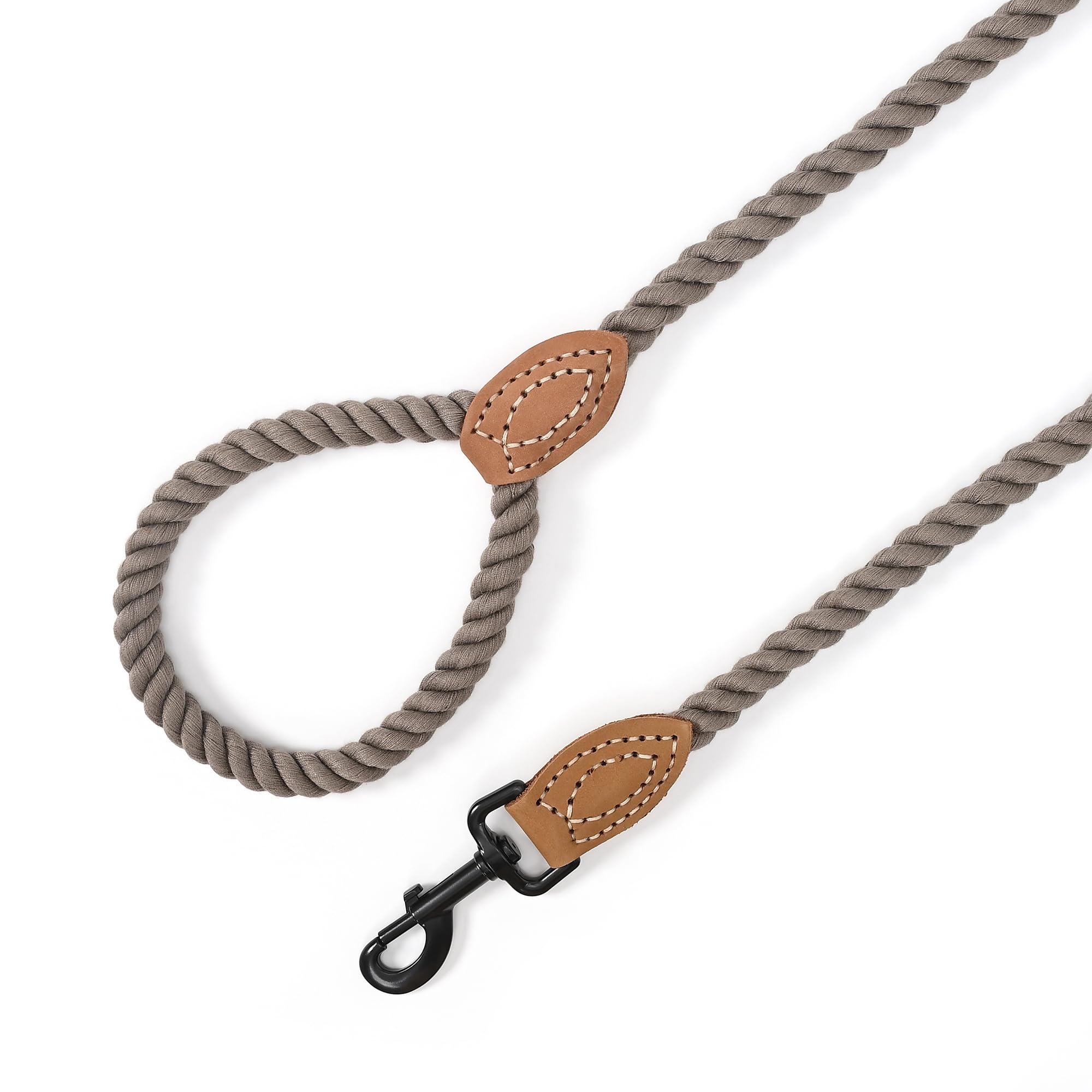 Mile High Life Dog Leash | Braided Cotton Rope Dog Leashes With Leather Tailor Tip | 4 Feet Dog Leash W Heavy Duty Metal Clasp | Wedding Dog Leash (Camel, 48 Inches)
