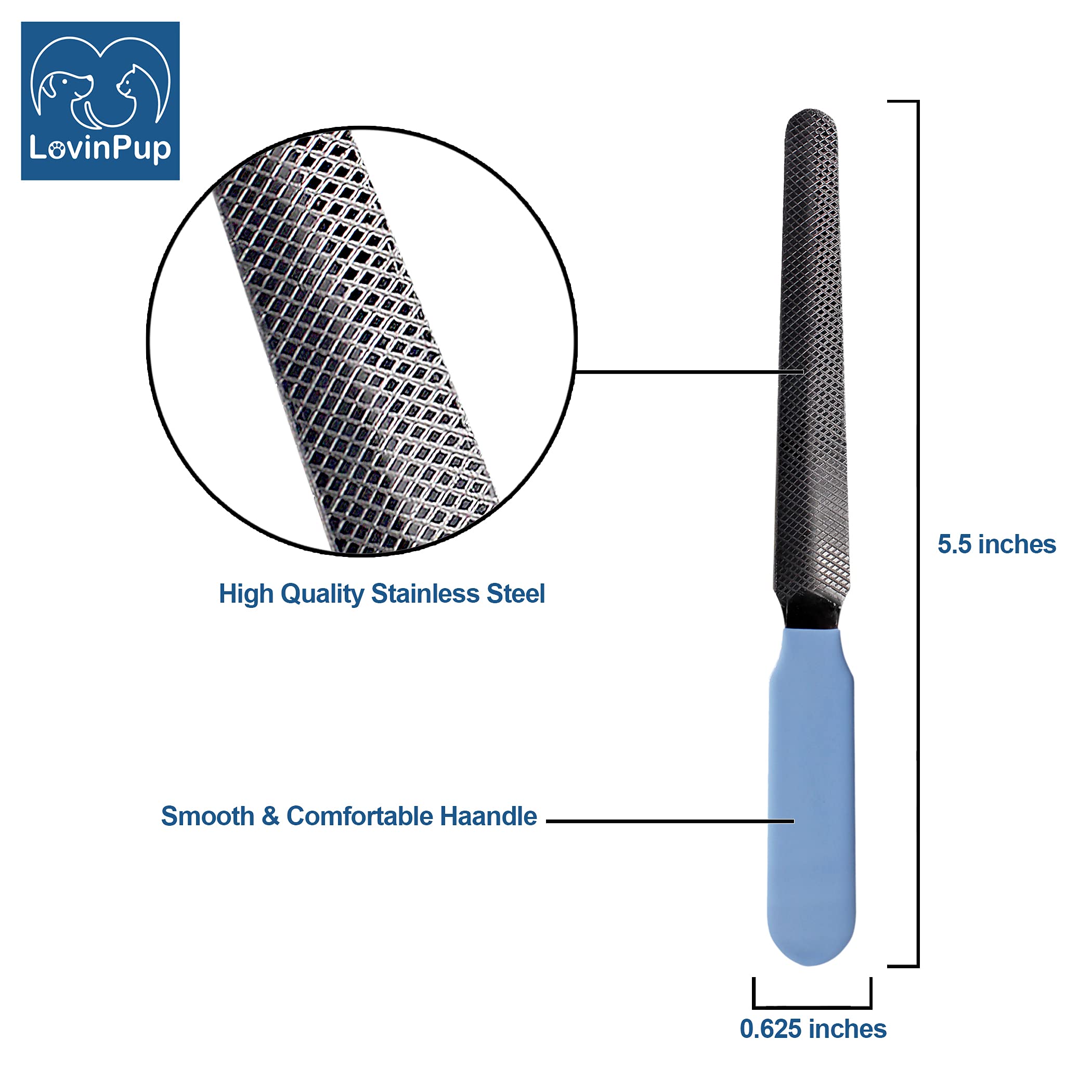LOVINPUP Dog Nail Filer Set, Professional Grooming Tool for Small/Large Dogs & Cats, Blue, 3 Nail Filers for Smoothing Rough Edges