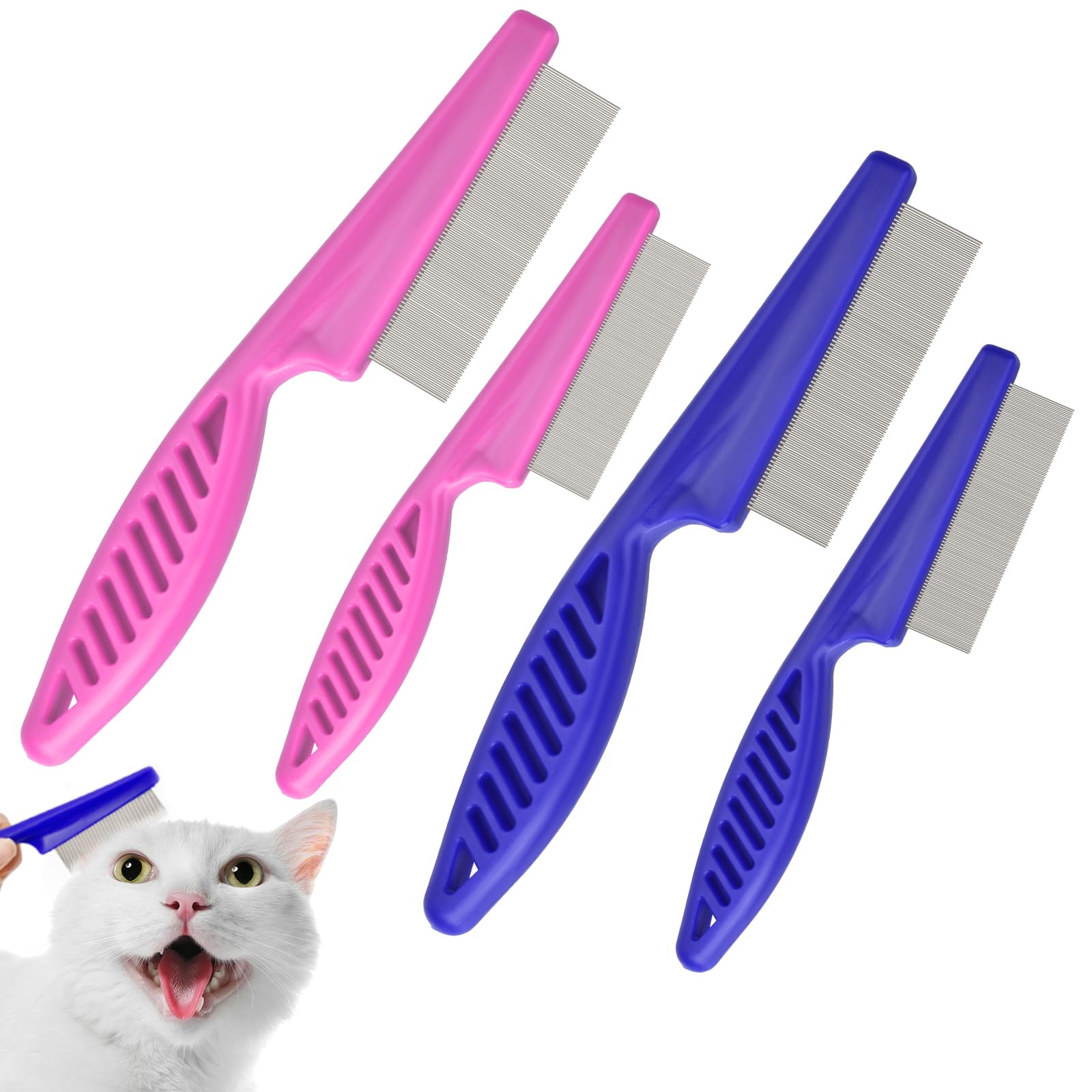 Caphont Flea Comb For Cats With Handle, 4 Pcs Flea Brush Tear Stain Comb Grooming Face And Matted Hair Paws Pet Lice Comb For Sm