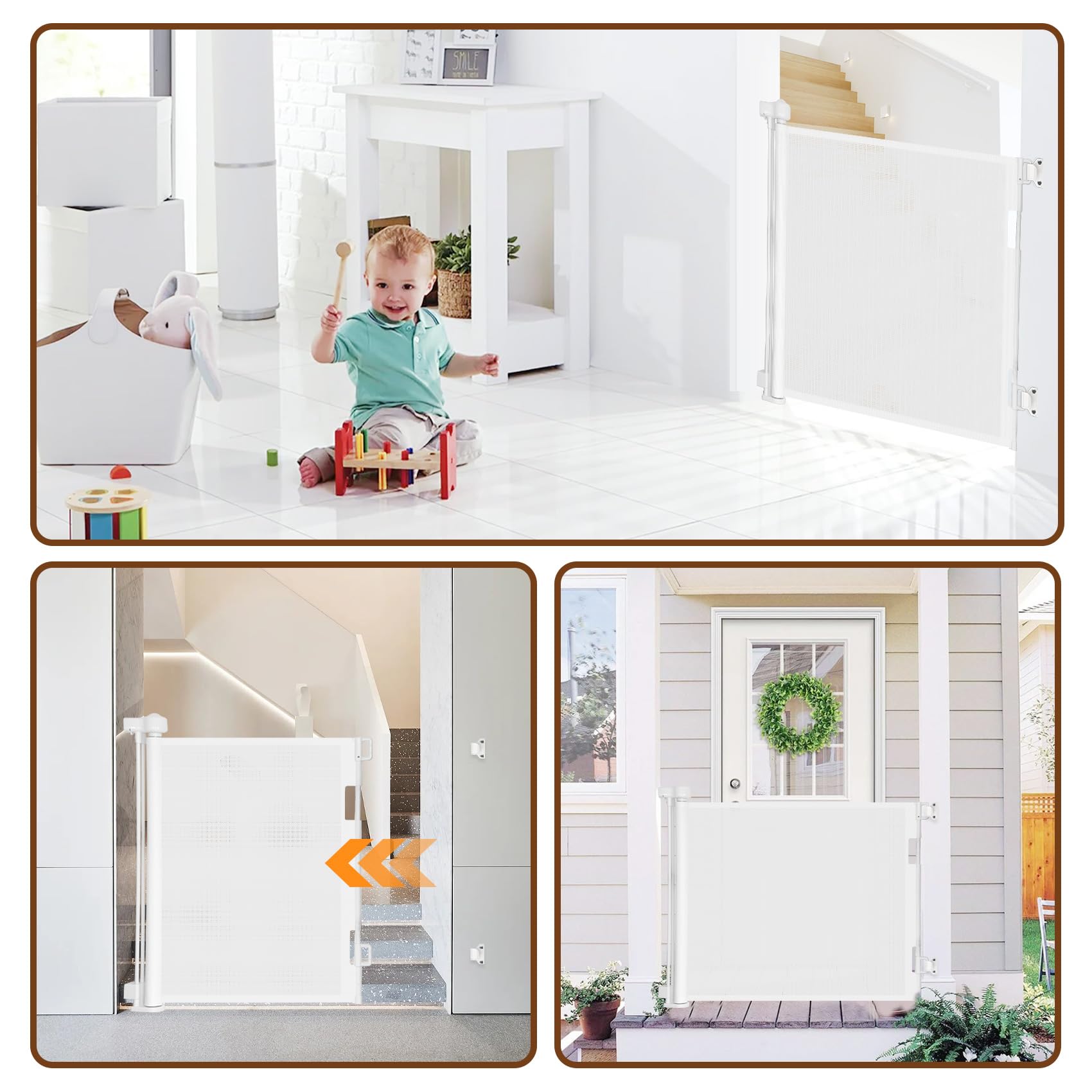 Upgrade 59' Retractable Baby Gates With Reinforced Strip Design To Prevent Crawling Through, 48' Tall Retractable Gate For Baby And Pet, 5 Ft Baby Gates For Stairs, Doorways, Hallways