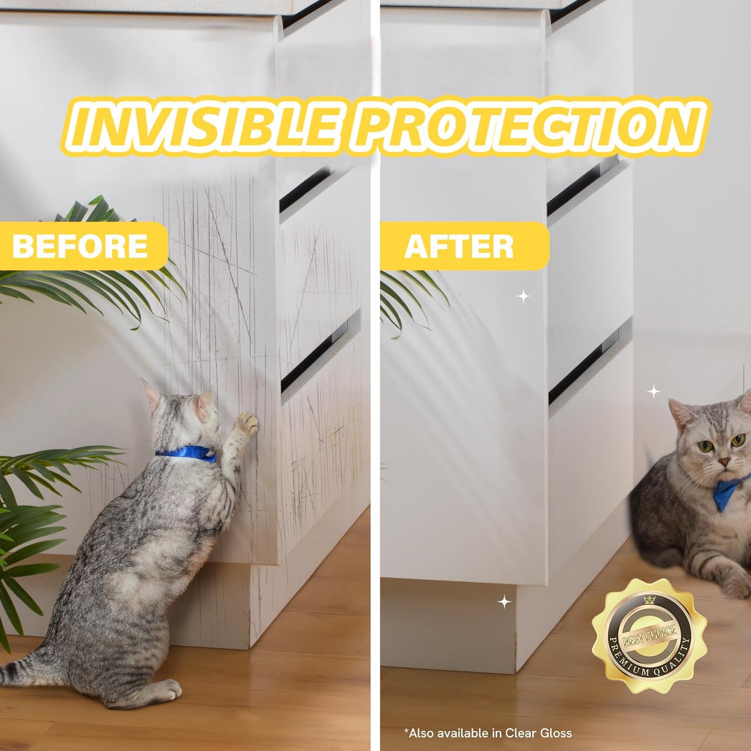 yongjoy Anti-Cat Scratch Furniture Protector, Vinyl Sticky Tape, 158" x 11.8", Transparent, Model 005