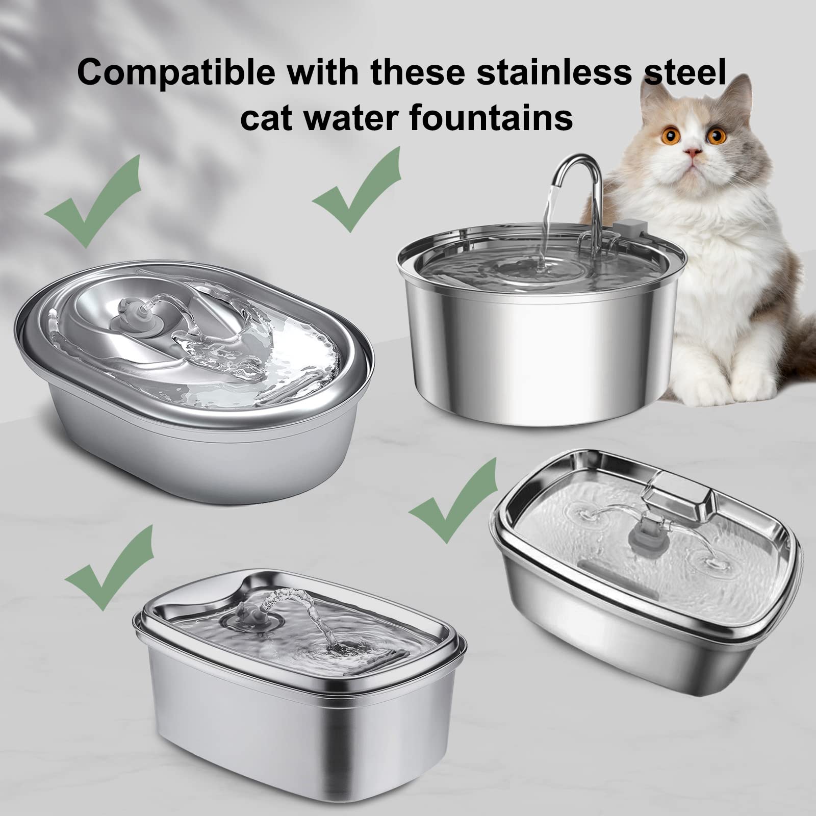 Cat Fountain Filters - 8 Filters With 8 Sponges Replacement For Stainless Steel Pet Fountain