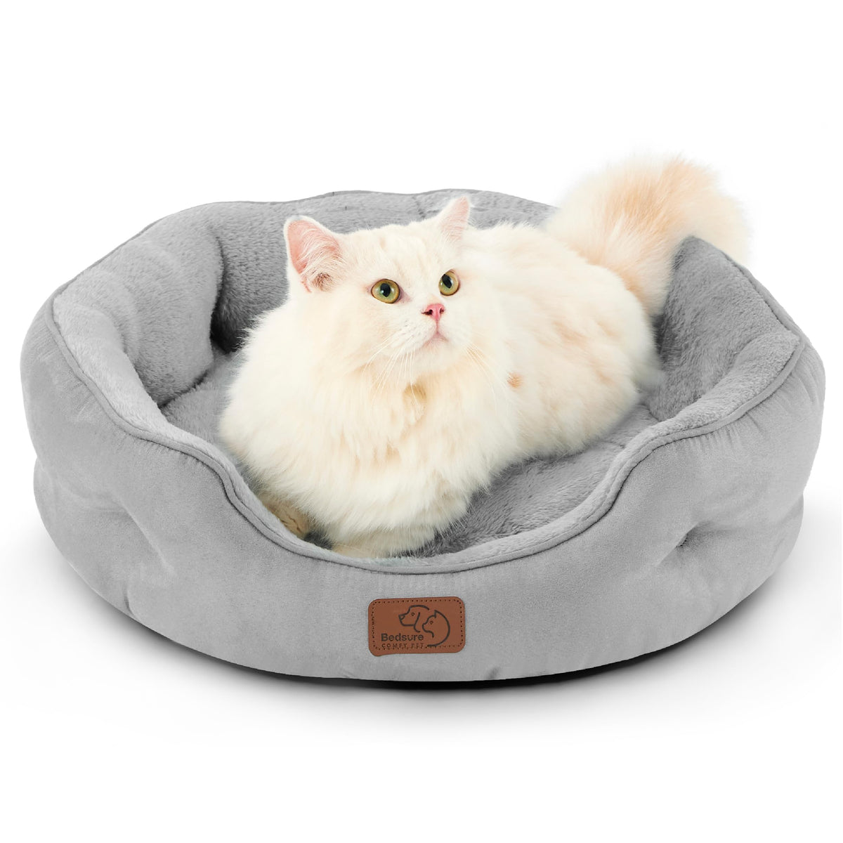Bedsure Dog Beds For Small Dogs - Round Cat Beds For Indoor Cats, Washable Pet Bed For Puppy And Kitten With Slip-Resistant Bottom, 20 Inches, Pale Grey