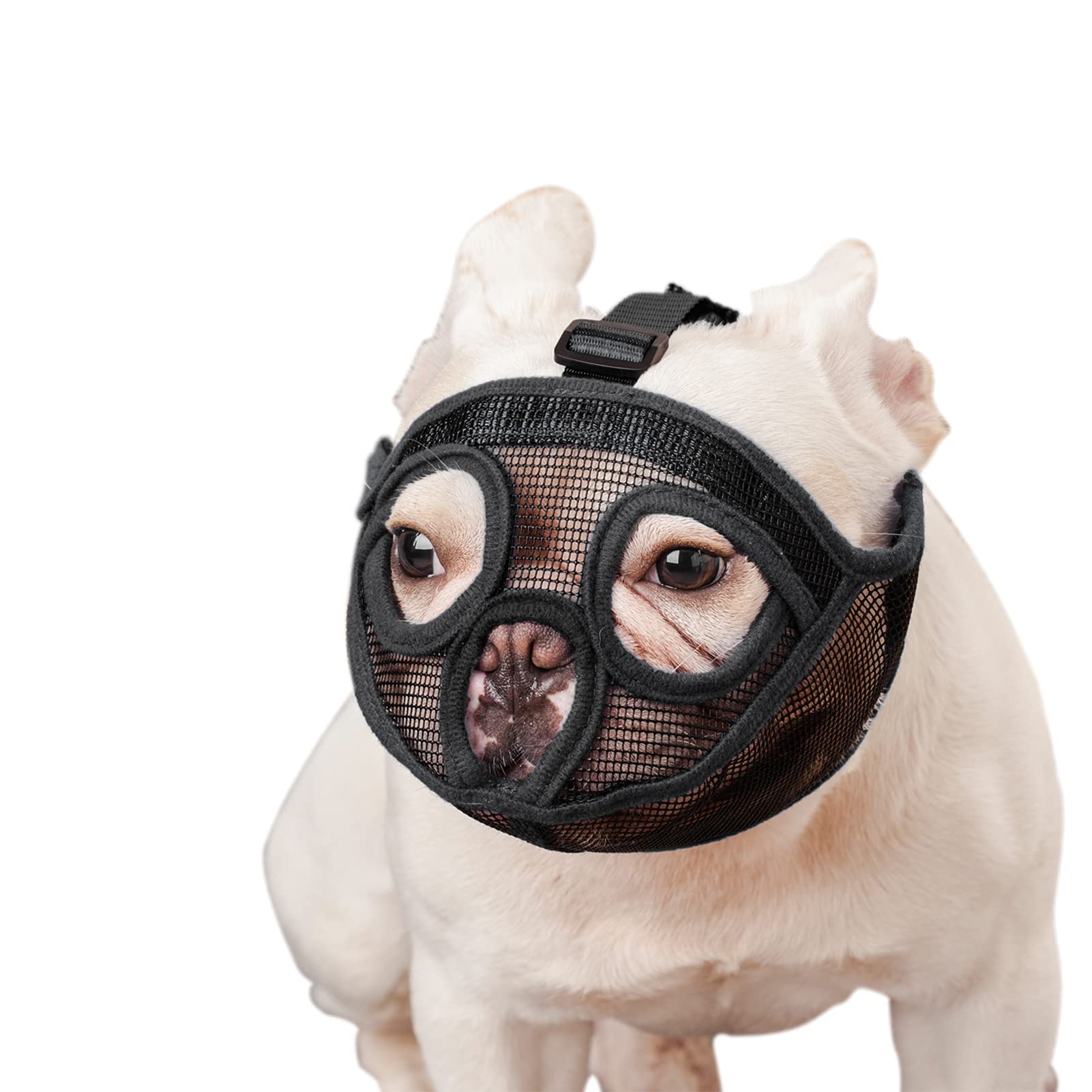 wintchuk Short Snout Dog Muzzle Bulldog Muzzle, Stop Dog for Biting Barking Chewing, Adjustable(L,Black)