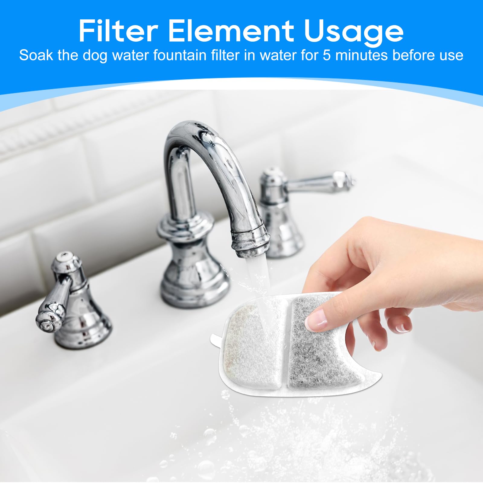 Cunina 8+8 Set Cat Water Fountain Filters & Pump Sponges For 135 Fl Oz/4L Wilreless Cat Water Fountain, Replacement Filters & Sp