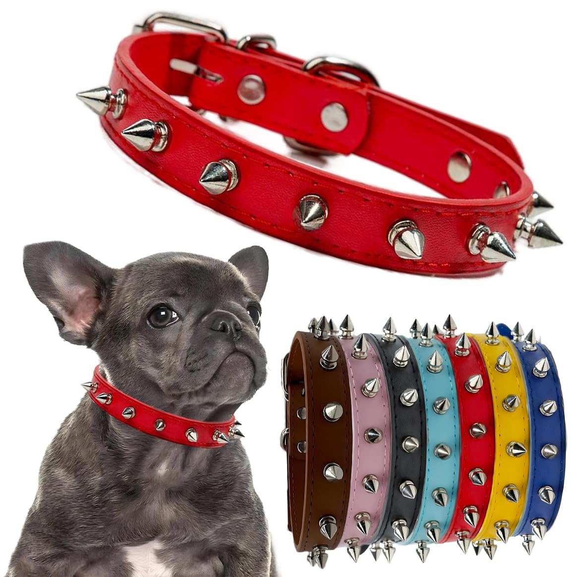 Dog Collar With Spikes, Girl'S Spiked Cat Collars Pu Leather Mushrooms Rivet Studded Spiky Puppy Collars For Xs Small Medium Dog