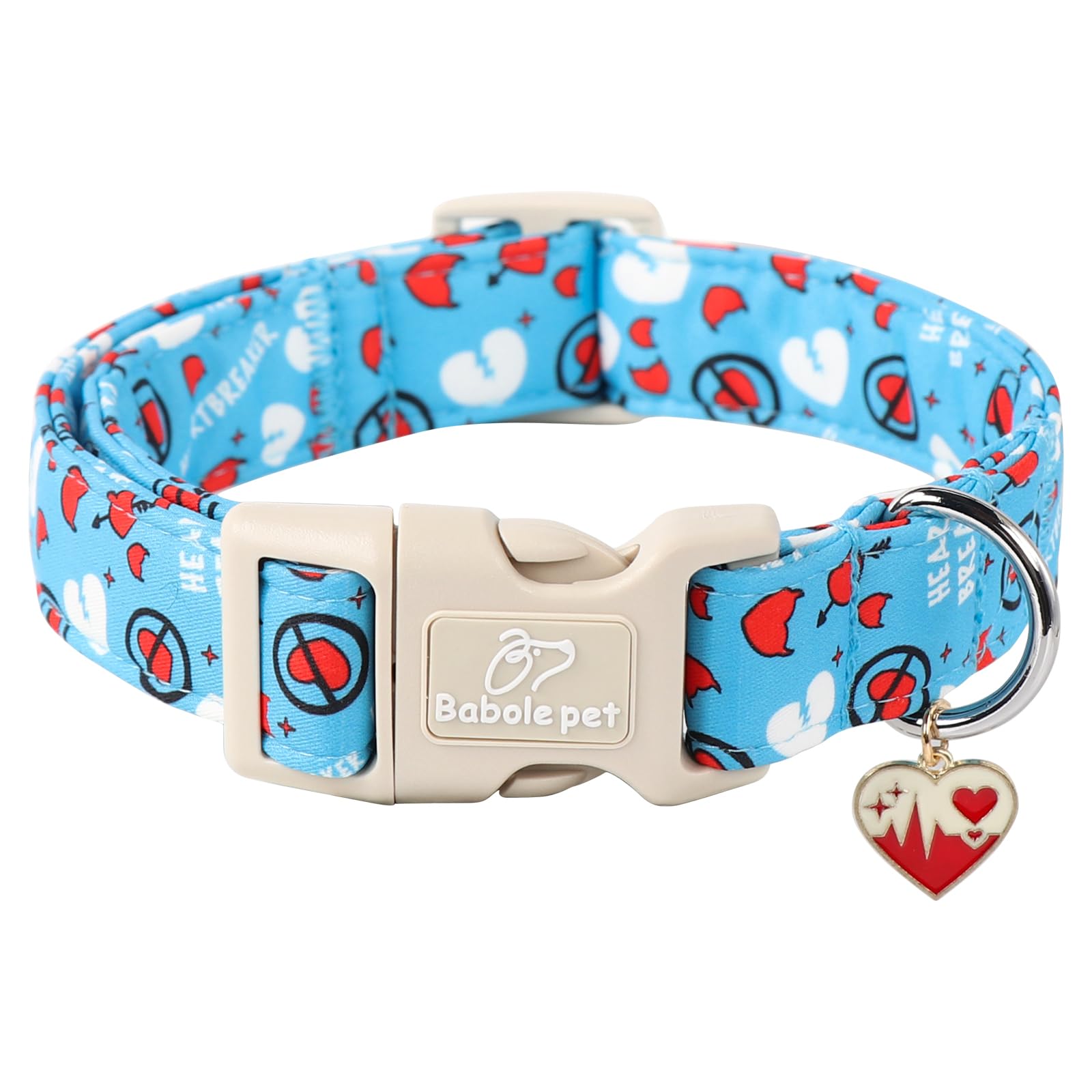 Babole Pet Valentines Dog Collar, Blue Heart Dog Collar, Cute Loving Heart Printed Collar with Quick Release Plastic Buckle for 