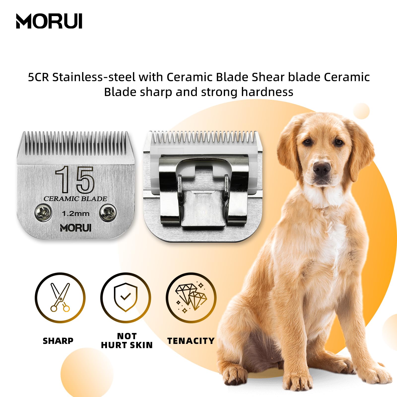 Morui 15 Cut Length 3/64''(1.2Mm) Detachable Ceramic Pet Dog Clipper Blades Compatible With Most Andis,Oster A5 Wahl Km Series C