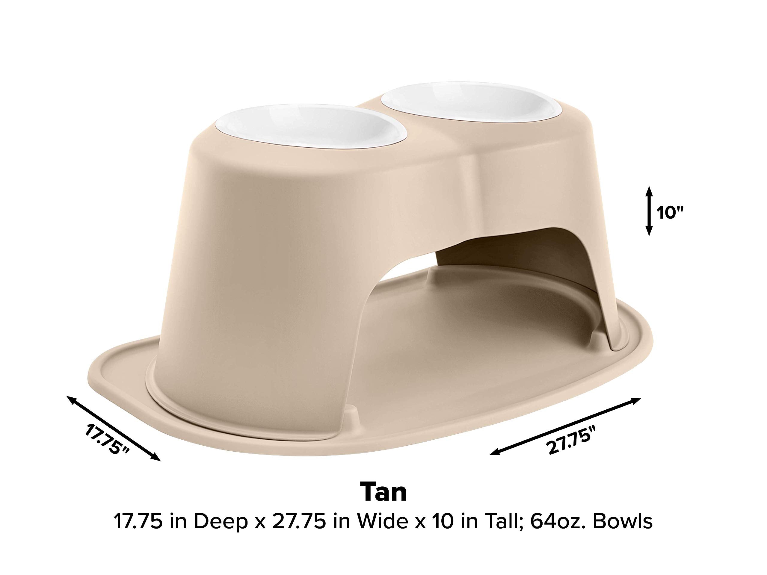 Weathertech Double High Pet Feeding System W/Plastic Dog/Cat Bowls - 10'' High Stand Tan (Pdhc6410Tntn)