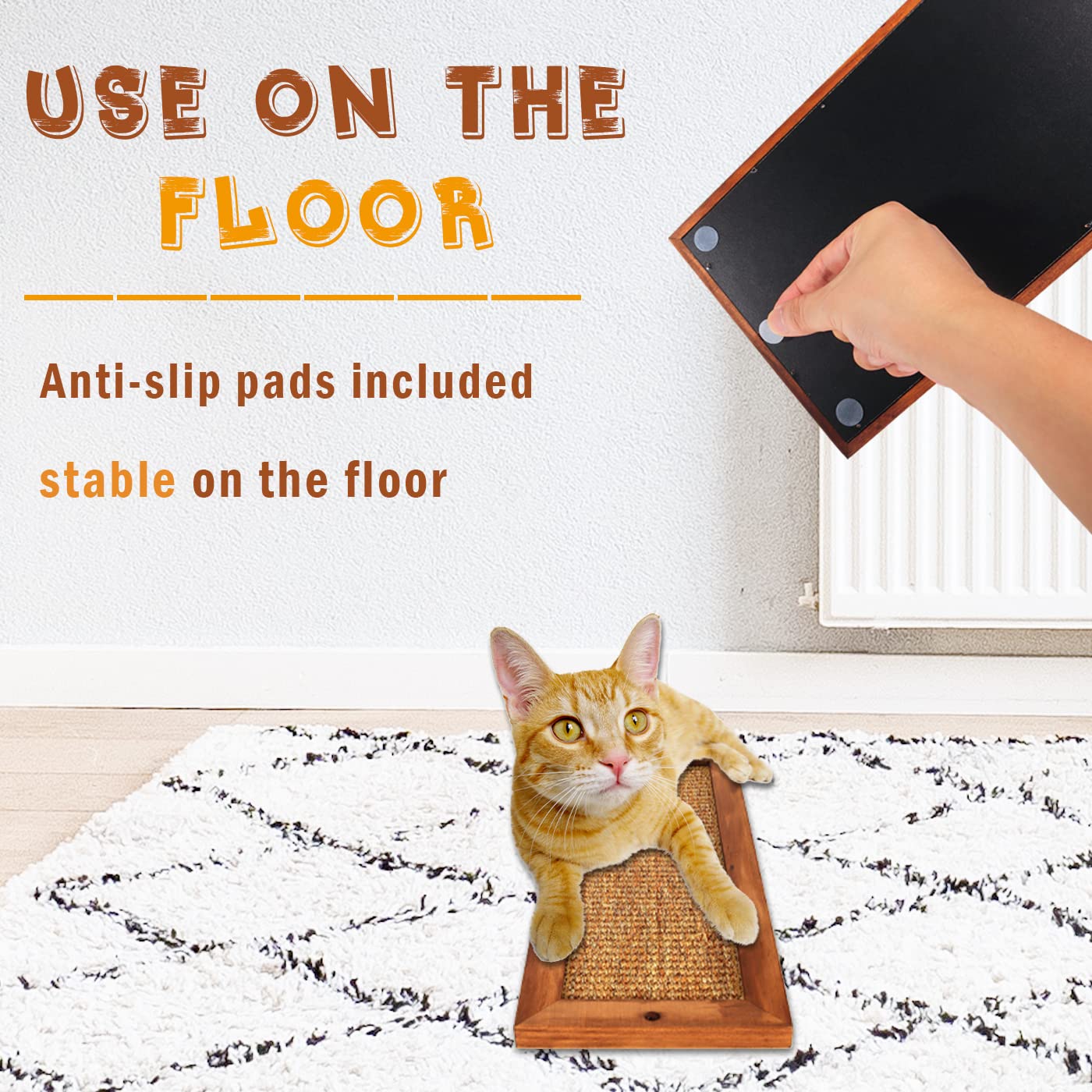 LSAIFATER Cat Scratching Post - Wooden Sisal Wall Scratcher, 1 PCS, Brown, Model 11200, Floor or Wall Mounted for Indoor Cats